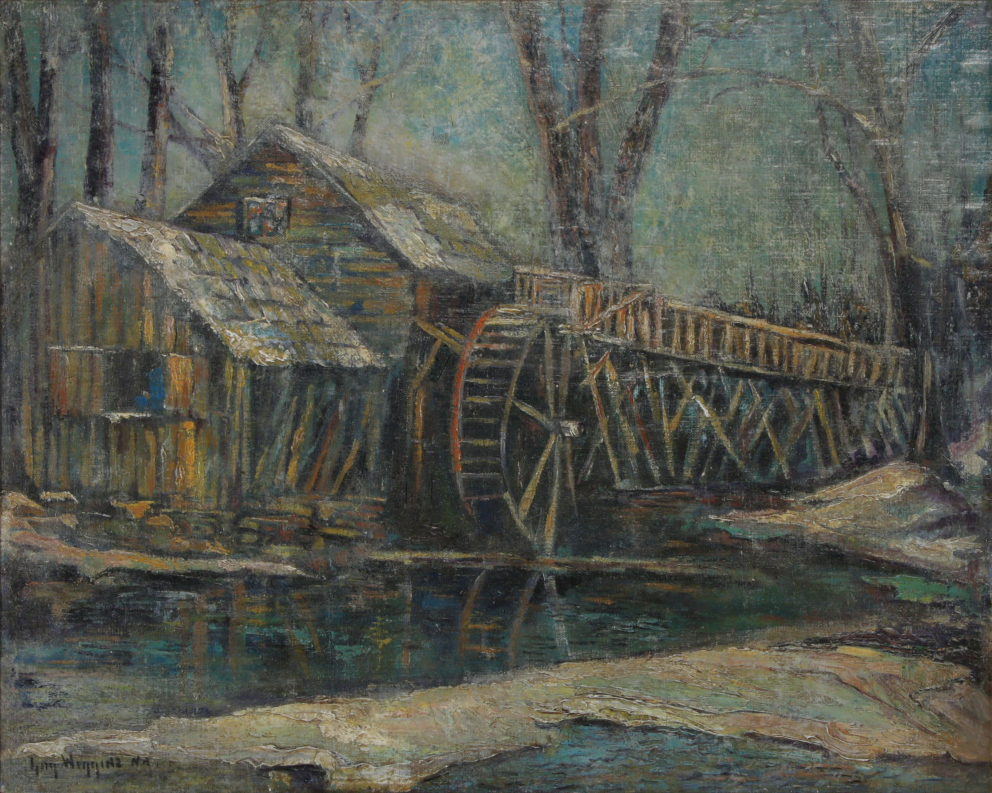 Guy Carleton Wiggins Oil Painting of Old Mill, Early 20th Century