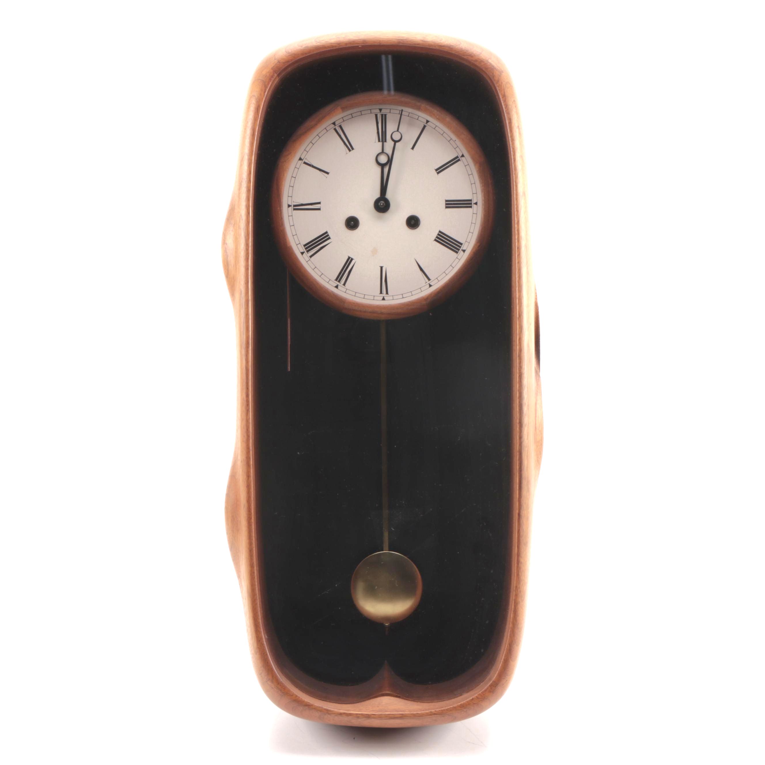 E. White Mid Century Modern Walnut Wall Clock