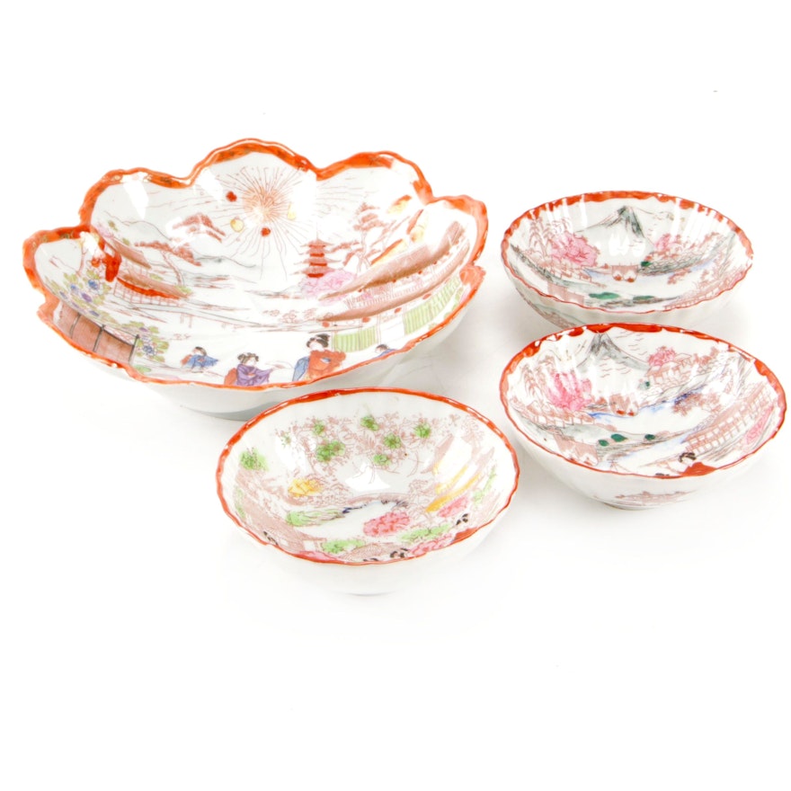 Japanese Hand-Painted Porcelain Serving Bowls, 20th Century