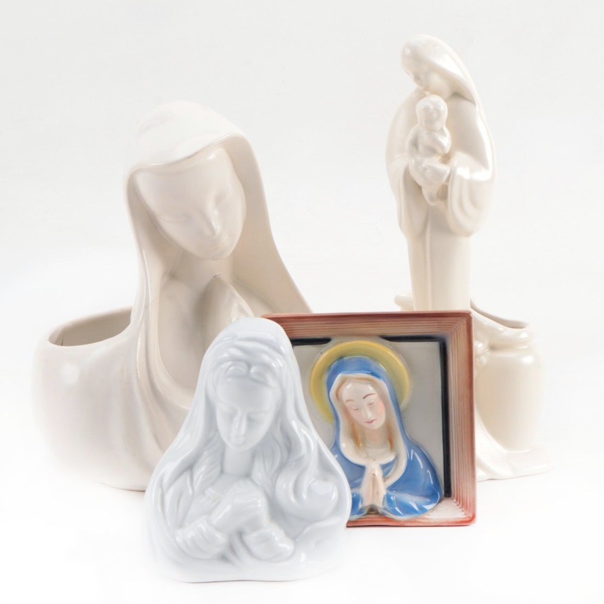 Virgin Mary Ceramic Planter, Vase and Figurines