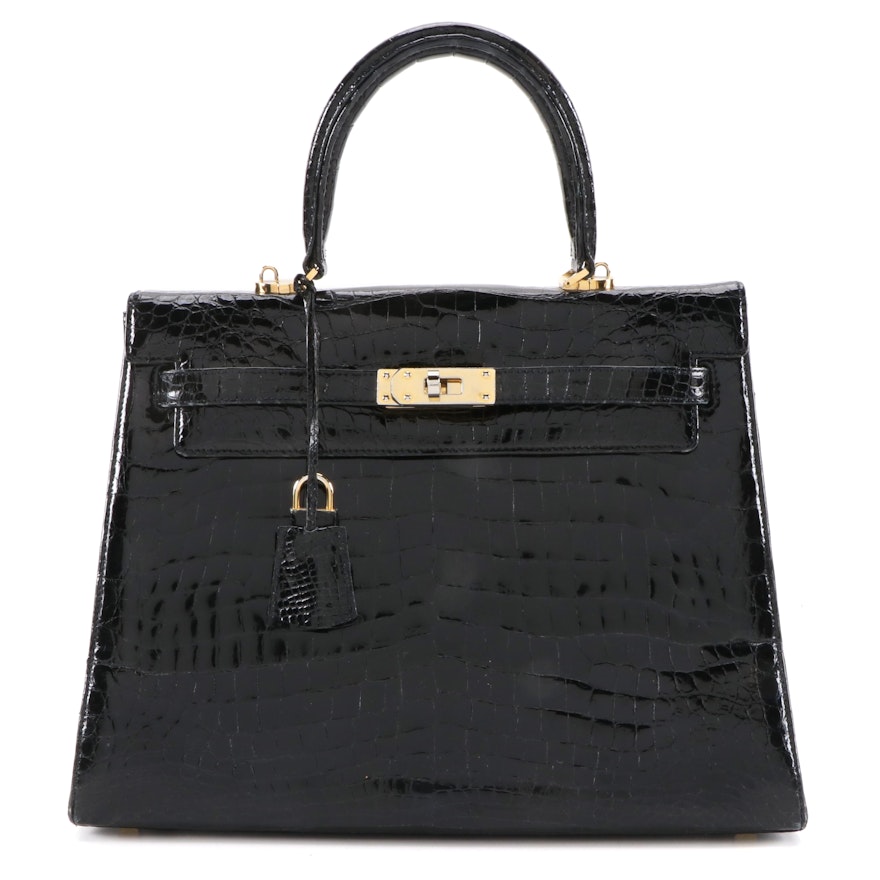 Eileen Kramer Black Crocodile Skin Handbag