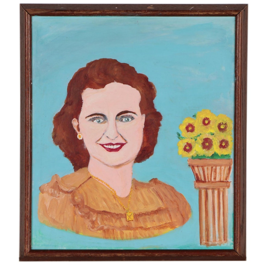 Linus E. Bailey Folk Portrait Oil Painting, Circa 1947