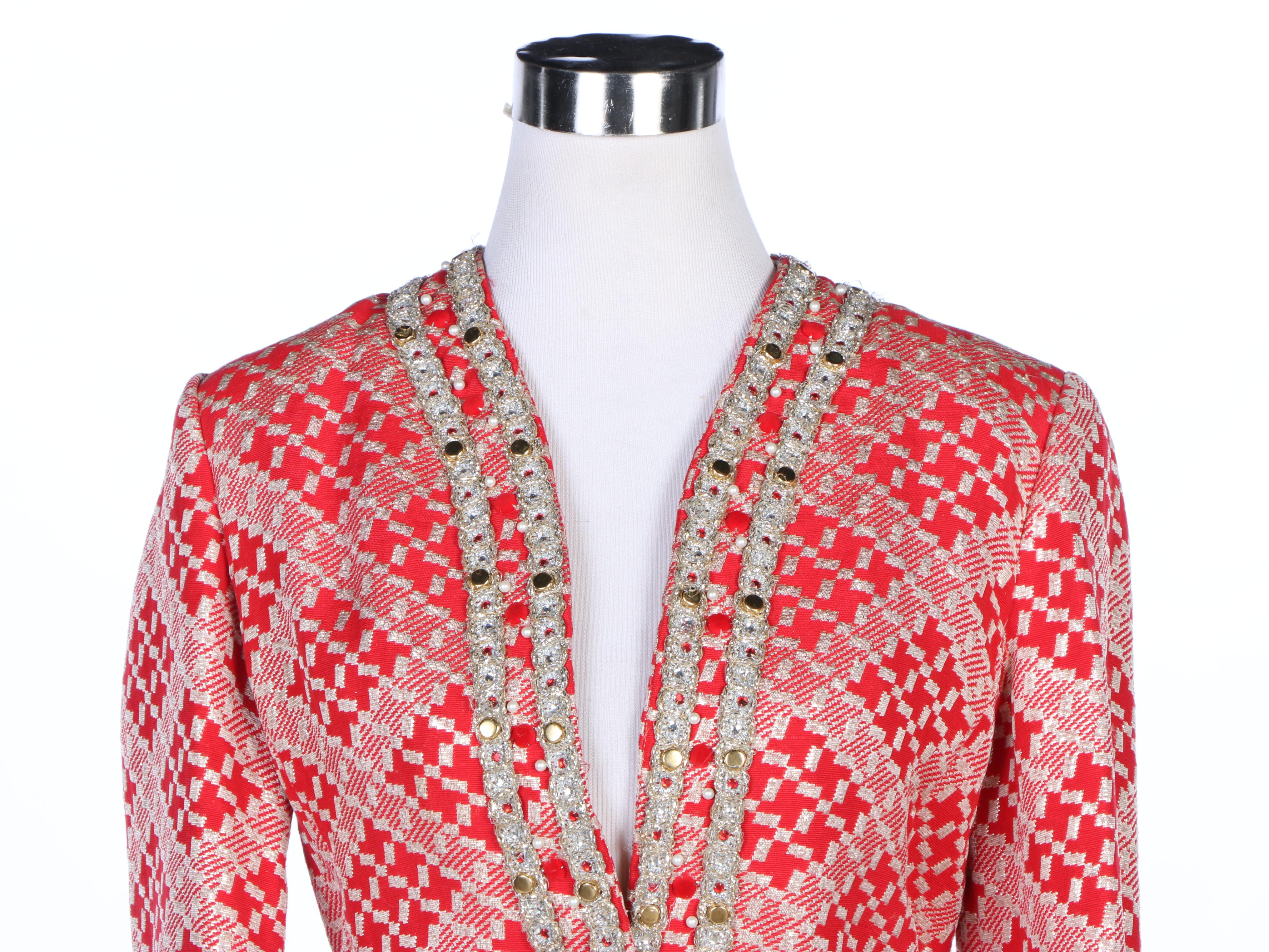 Morton Myles for Malcolm Charles Metallic Check Brocade Skirt Suit, Vintage