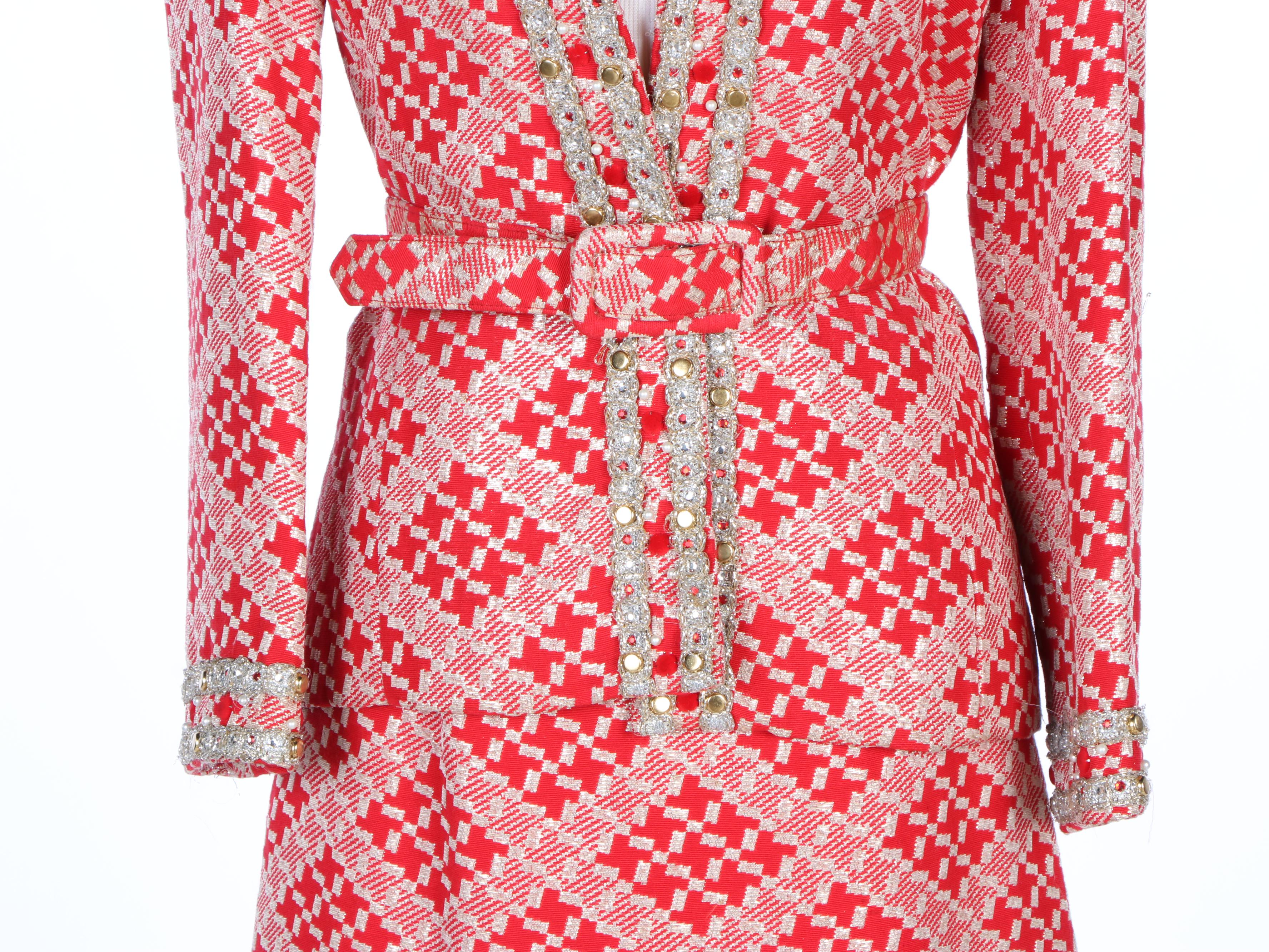 Morton Myles for Malcolm Charles Metallic Check Brocade Skirt Suit, Vintage