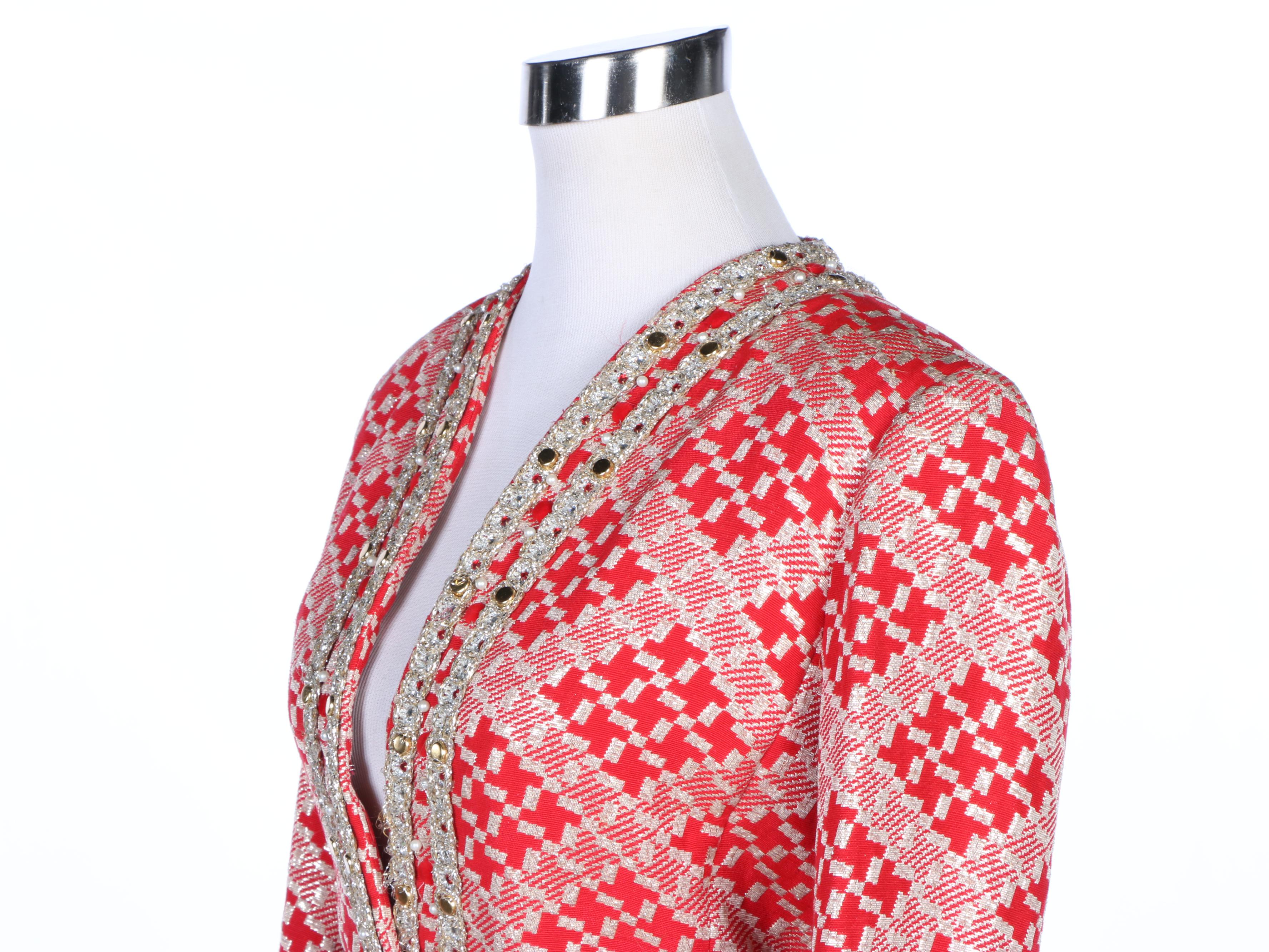 Morton Myles for Malcolm Charles Metallic Check Brocade Skirt Suit, Vintage