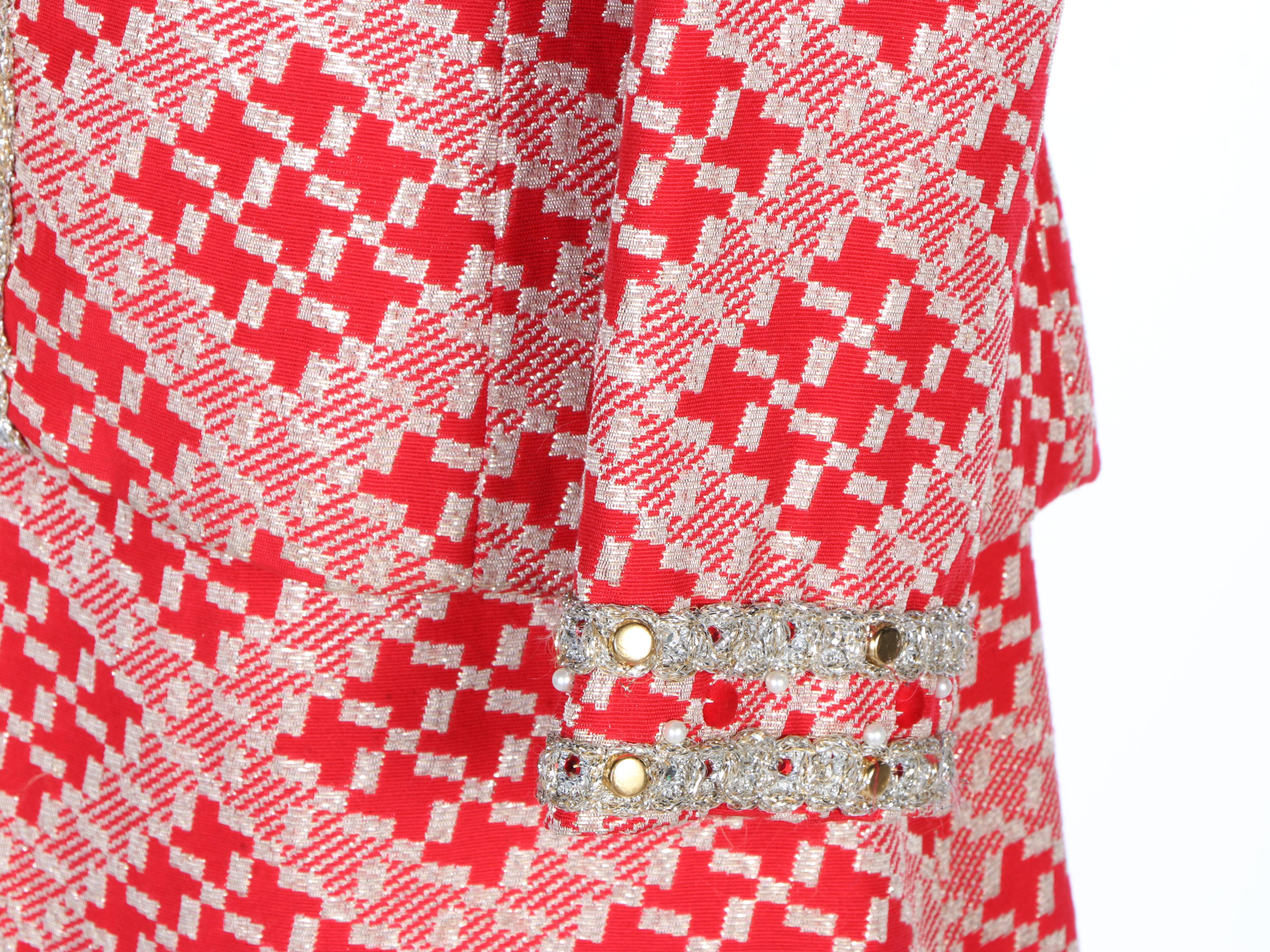Morton Myles for Malcolm Charles Metallic Check Brocade Skirt Suit, Vintage