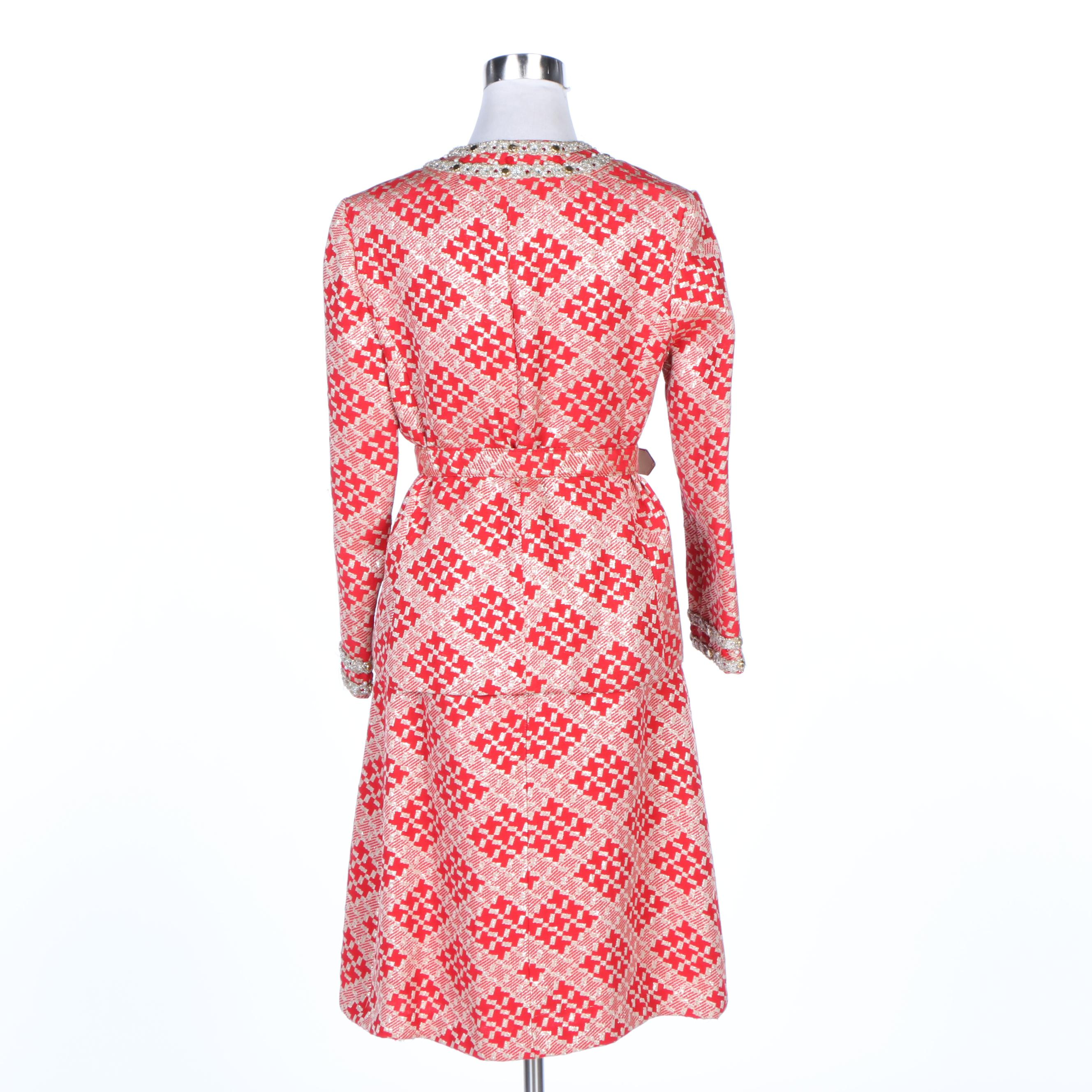 Morton Myles for Malcolm Charles Metallic Check Brocade Skirt Suit, Vintage