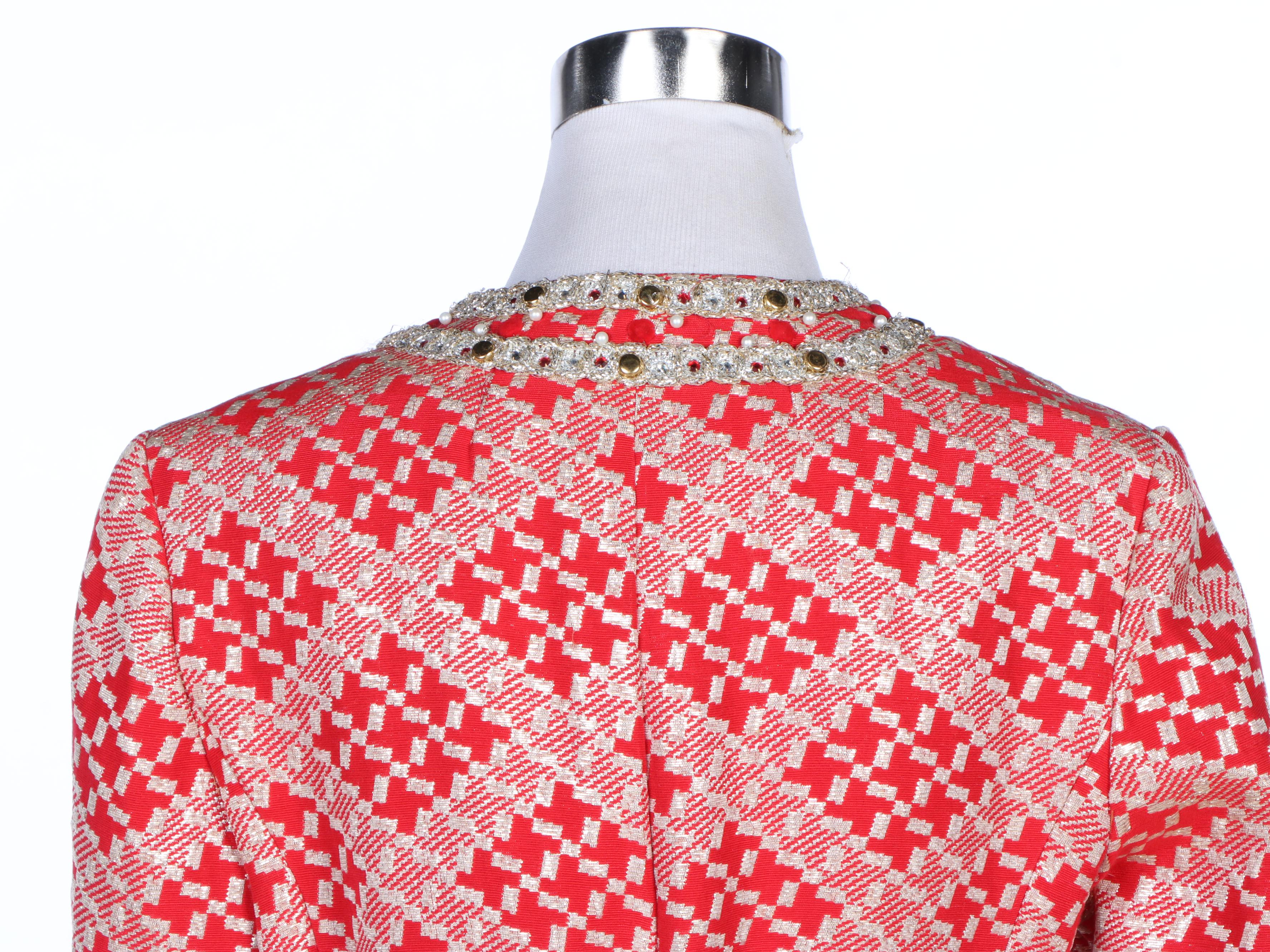 Morton Myles for Malcolm Charles Metallic Check Brocade Skirt Suit, Vintage