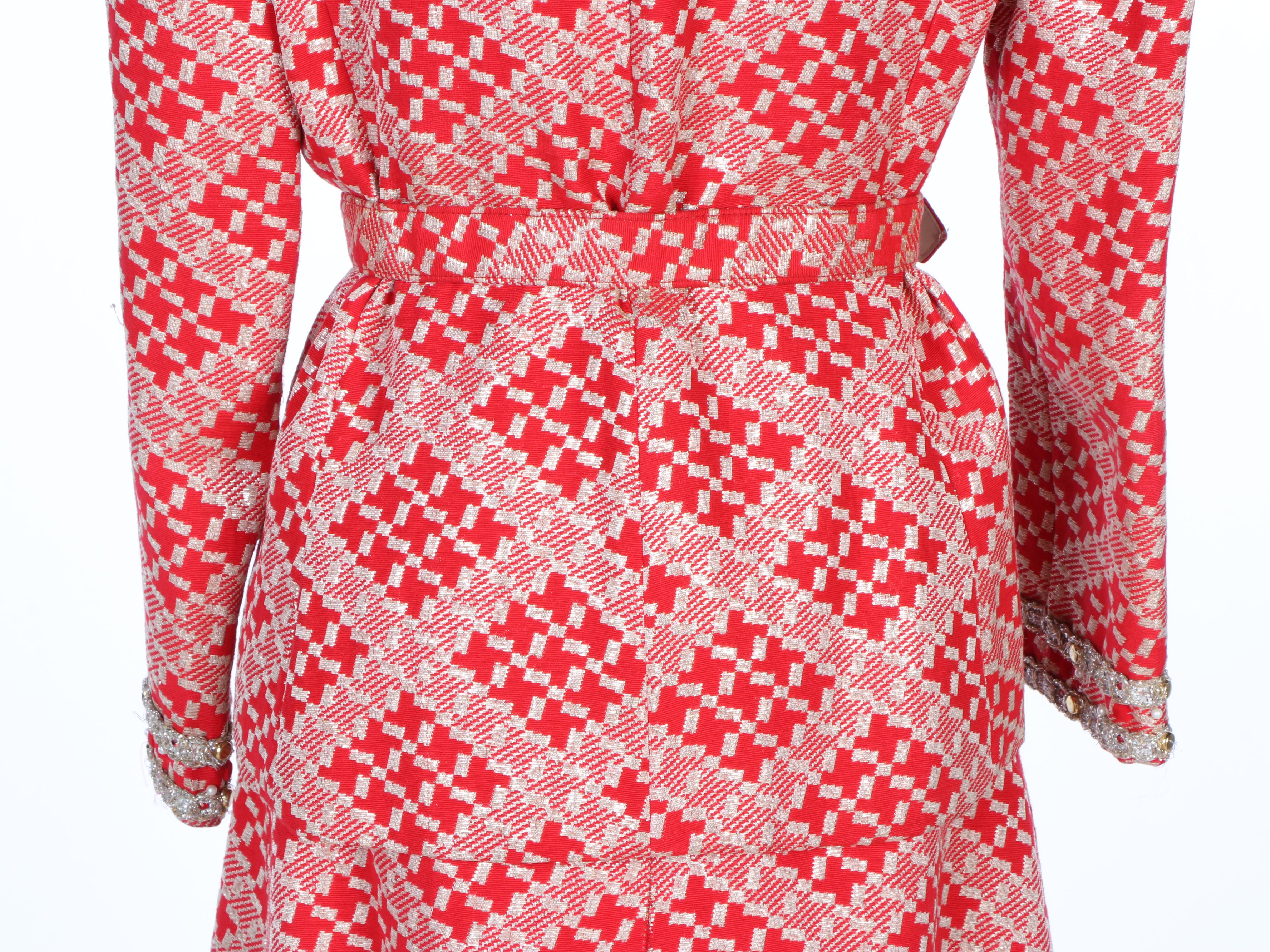 Morton Myles for Malcolm Charles Metallic Check Brocade Skirt Suit, Vintage