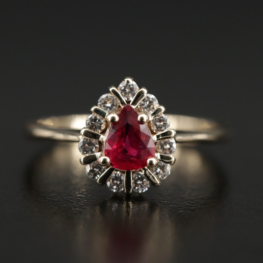 14K Ruby and Diamond Halo Ring