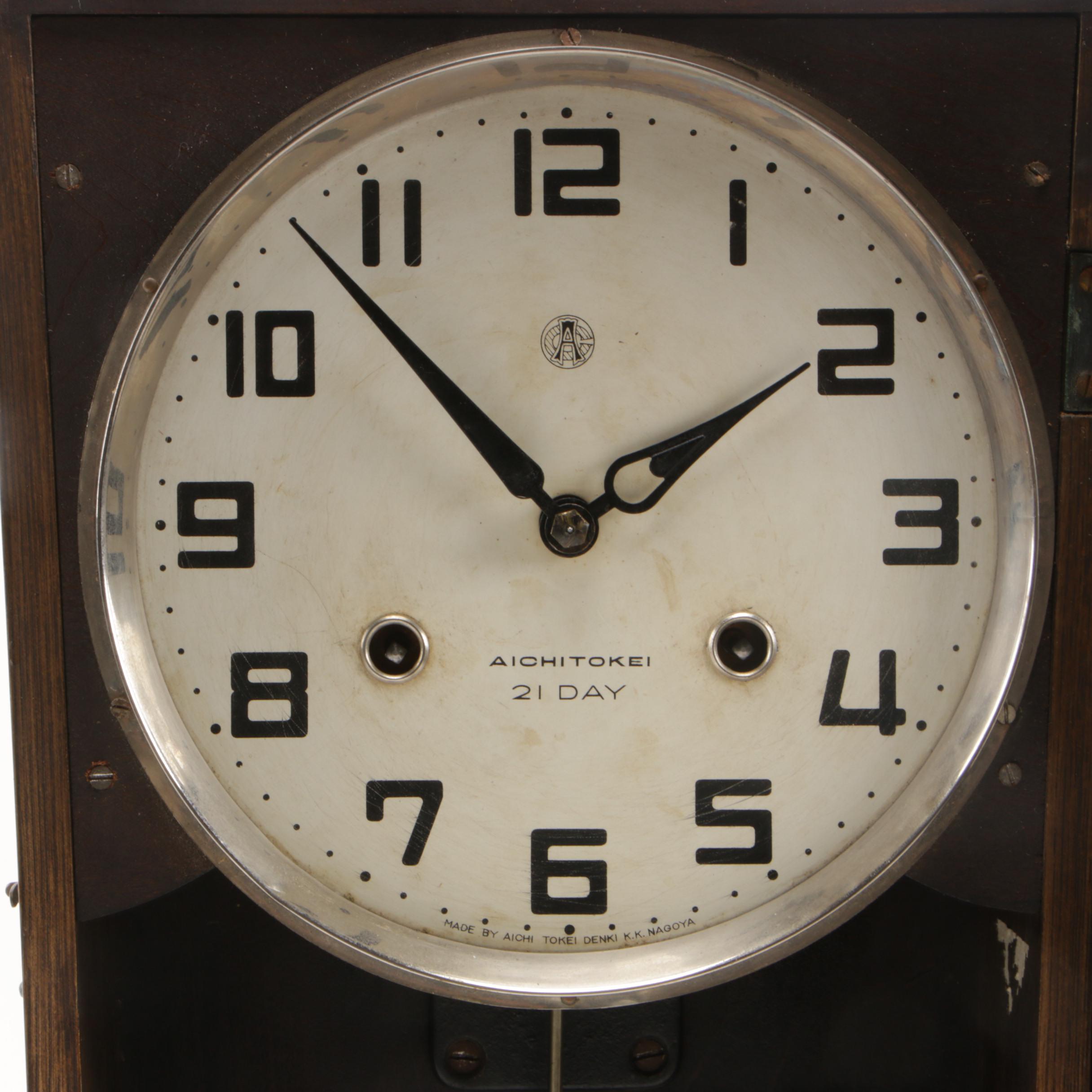 Aichi Tokei Japanese Lacquered "21 Day" Clock, Mid-20th Century