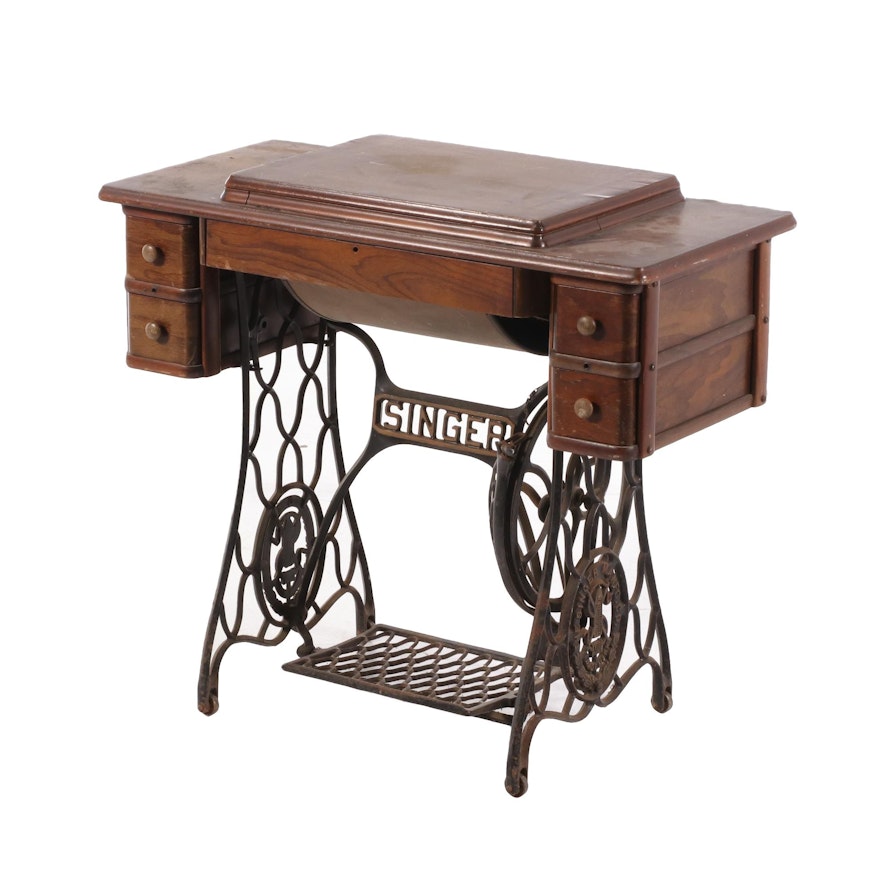 Singer Manufacturing Co. Mixed Wood and Cast Iron Sewing Machine Cabinet