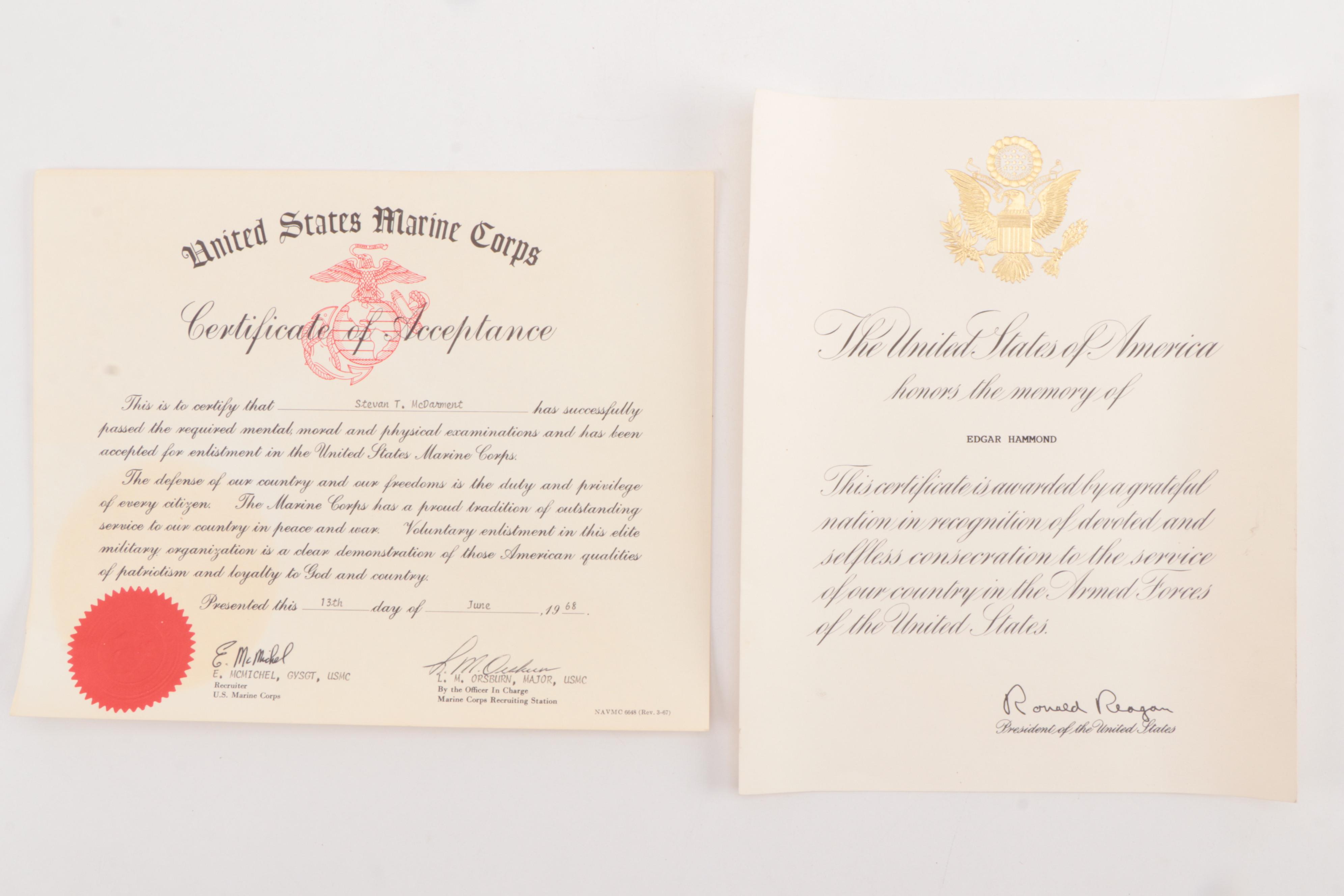 United States Army Separation Paperwork and Memorial Paperwork