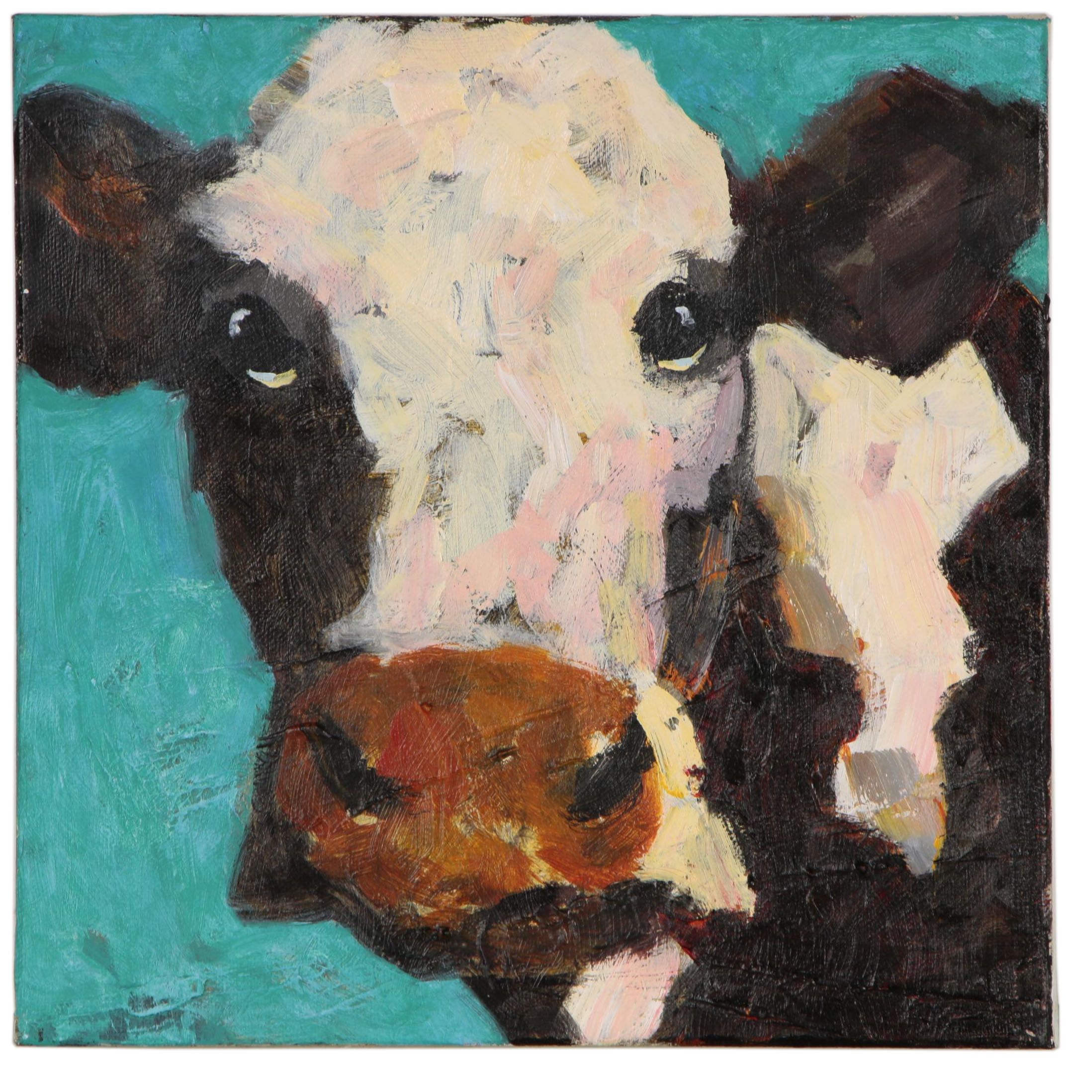 Elle Raines Acrylic Cow Painting, 21st Century