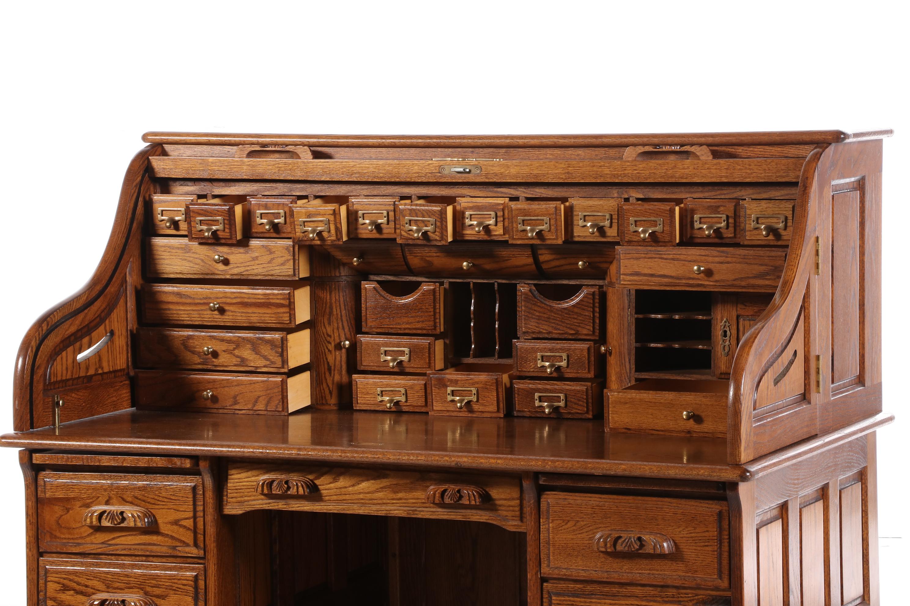 American Memories Oak Roll Top Desk with Swivel Chair