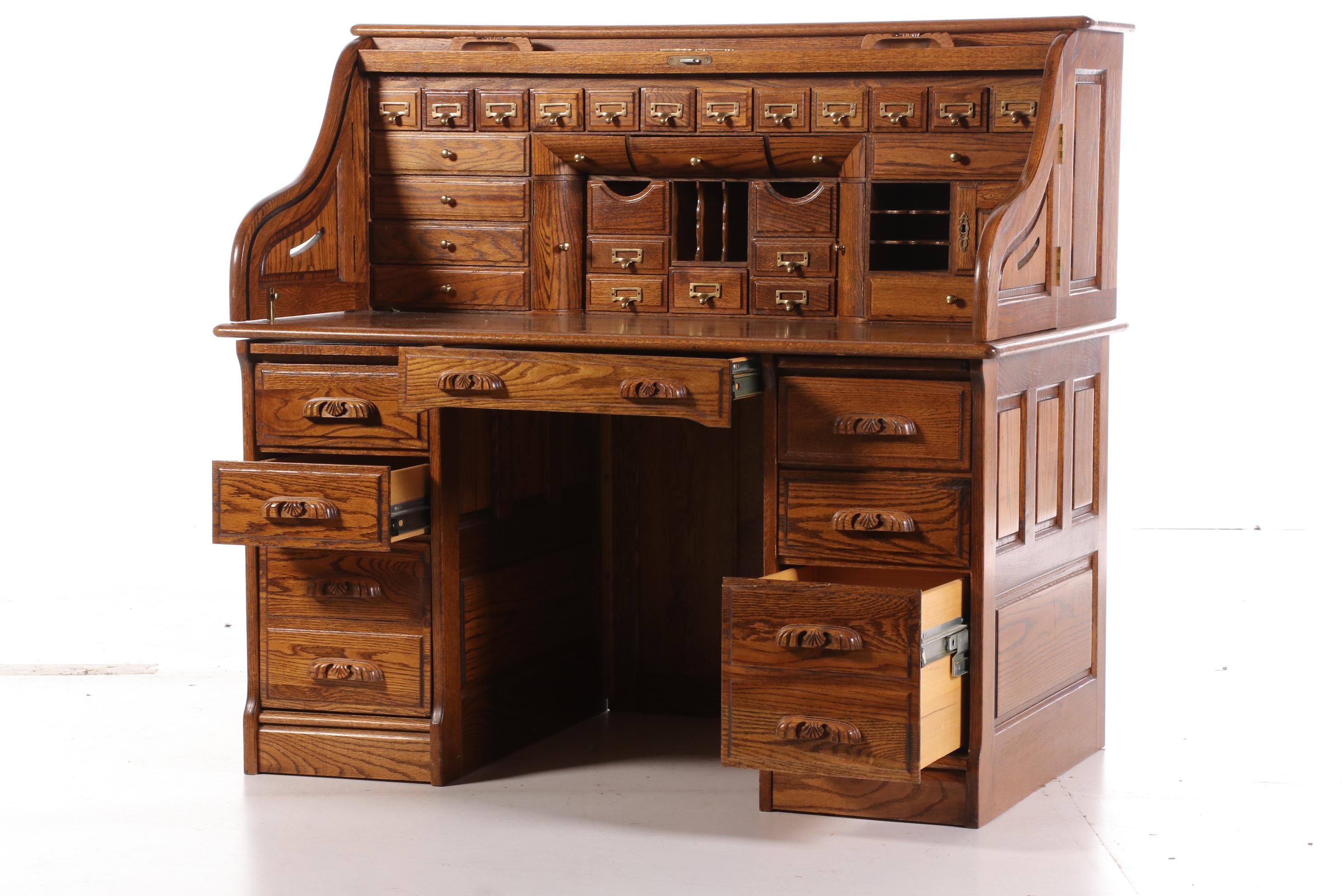 American Memories Oak Roll Top Desk with Swivel Chair