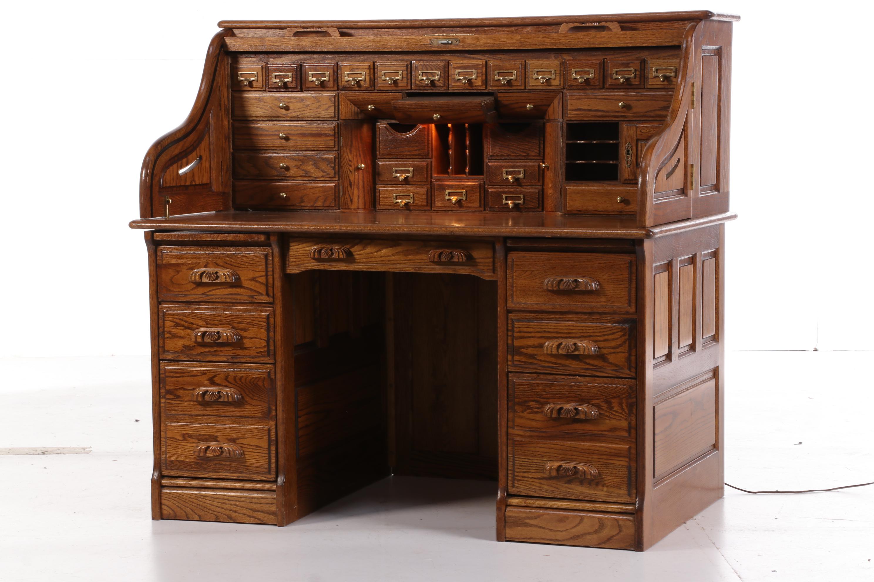 American Memories Oak Roll Top Desk with Swivel Chair