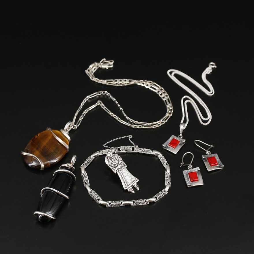 Sterling Silver Jewelry Selection Featuring Black Onyx and Tiger's Eye