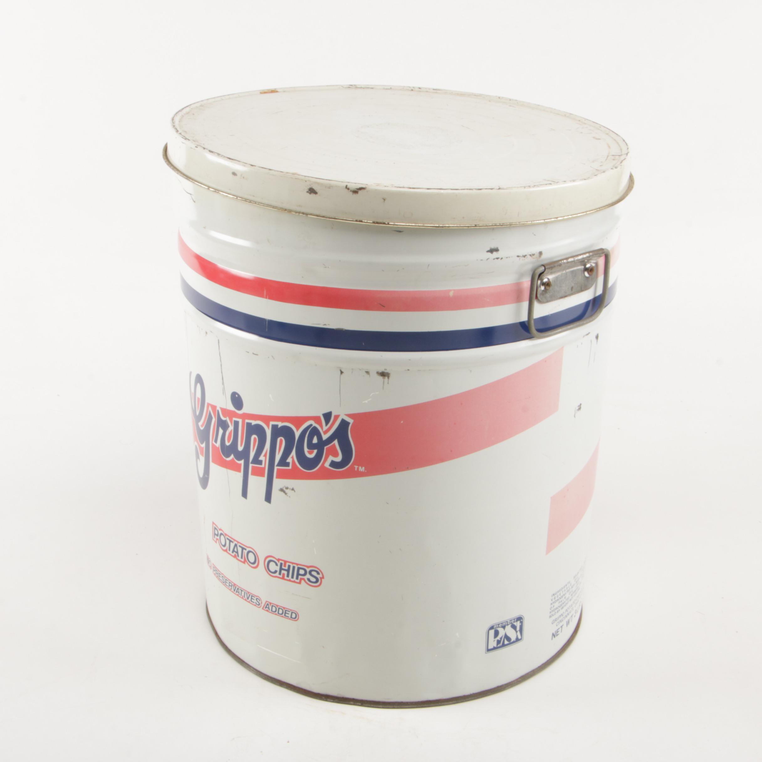Grippo's Potato Chips 3 Lbs. Metal Can, Mid-20th Century