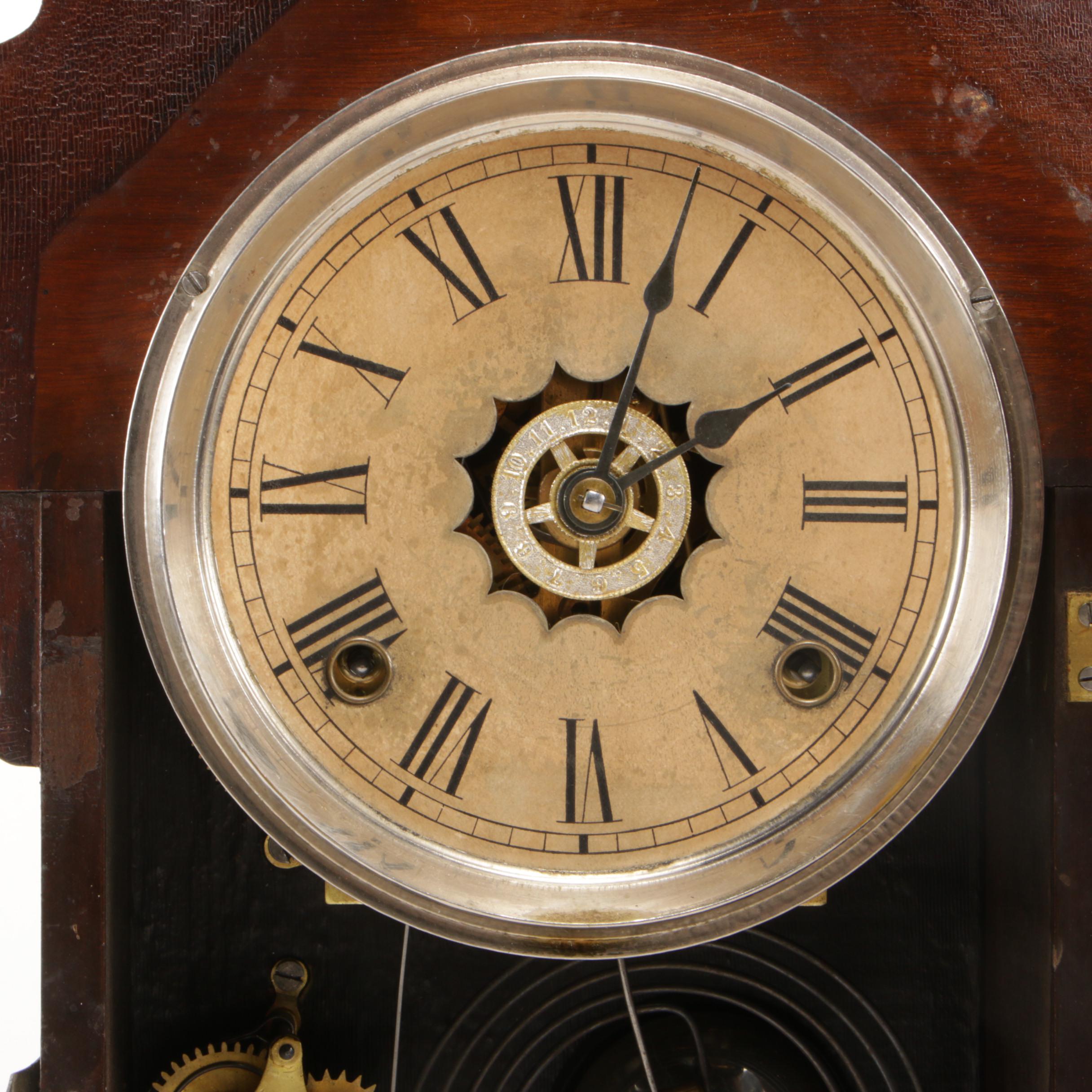 Ansonia Clock Co. "Aden" Eight-Day Walnut Mantel Clock, Late 19th/Early 20th C.