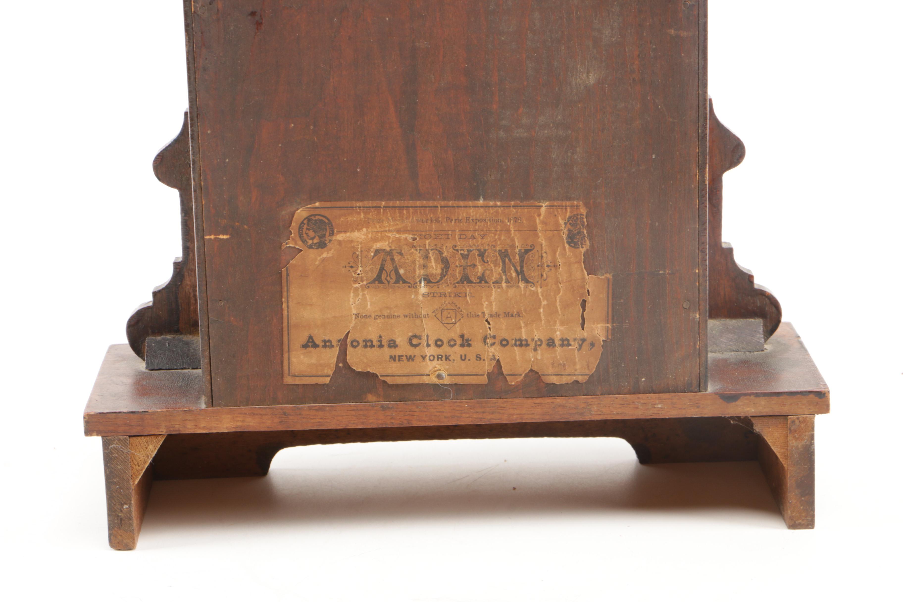 Ansonia Clock Co. "Aden" Eight-Day Walnut Mantel Clock, Late 19th/Early 20th C.