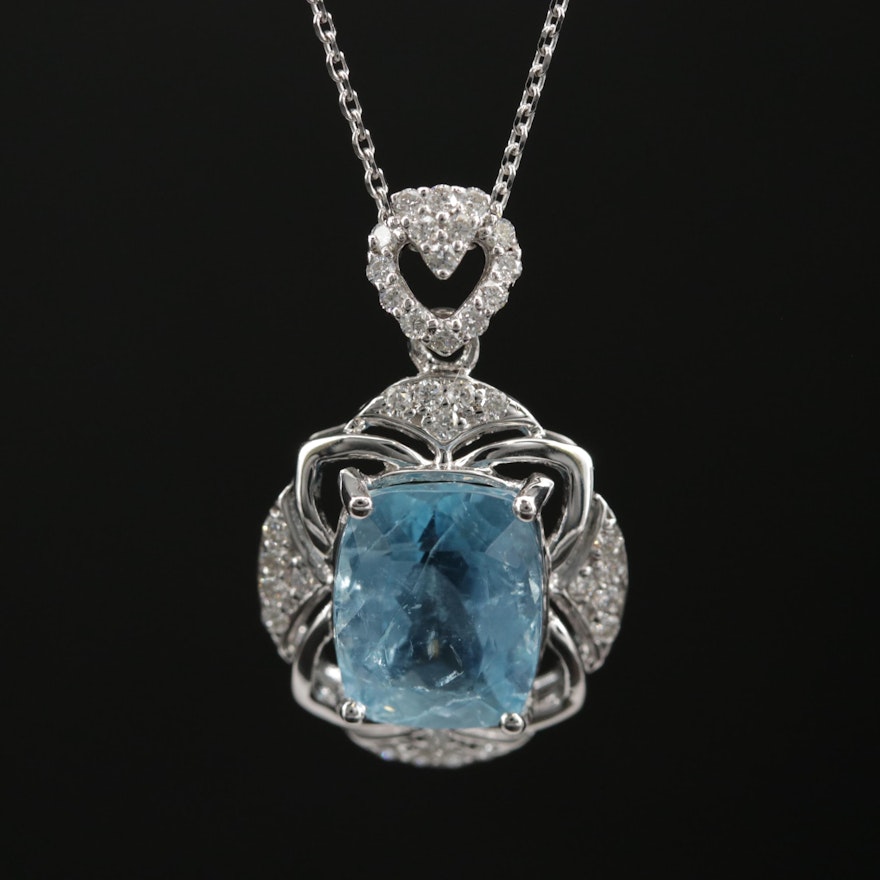 14K Aquamarine and Diamond Pendant Necklace