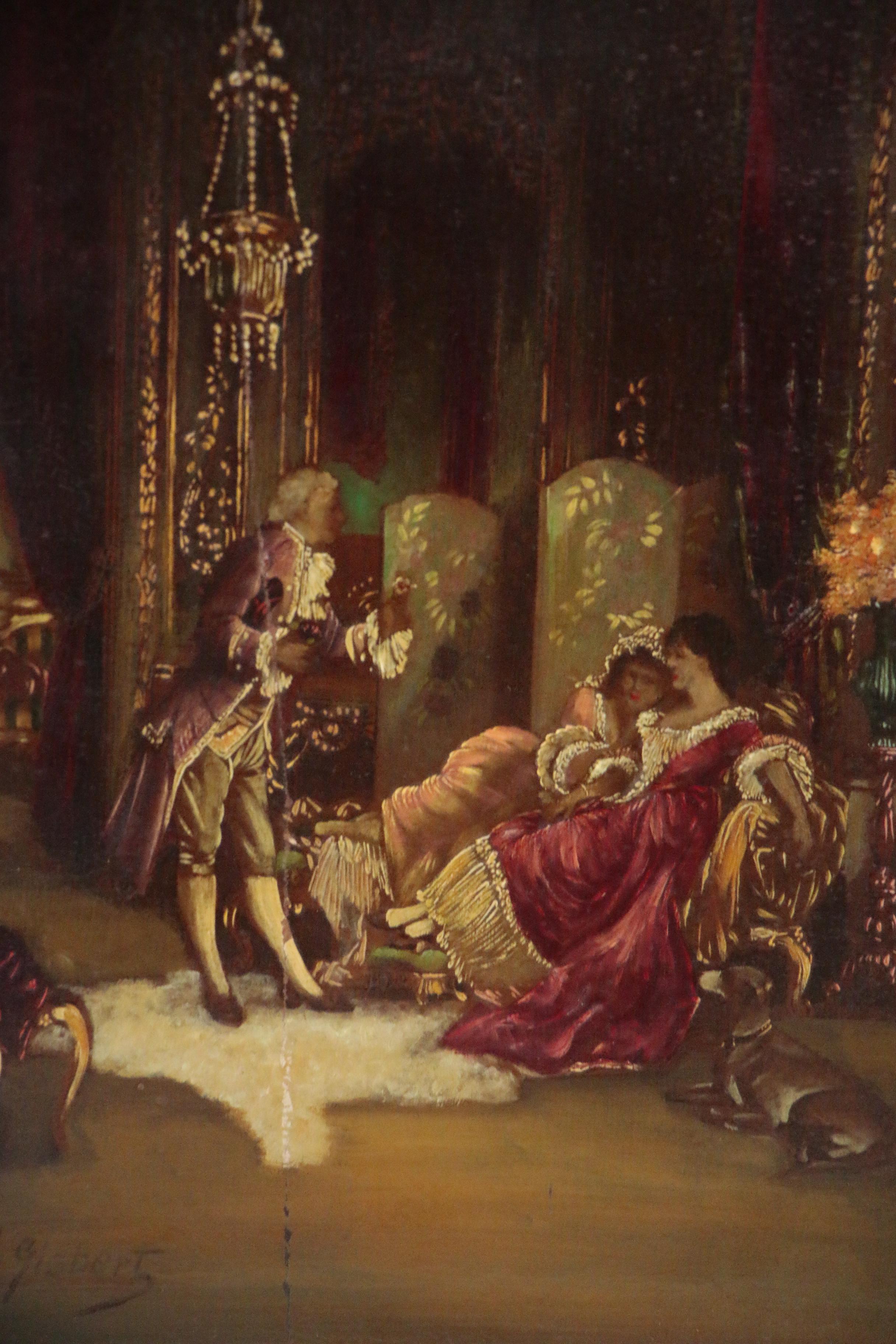 Antonio Gisbert Genre Scene Oil Painting of Figures in Opulent Interior