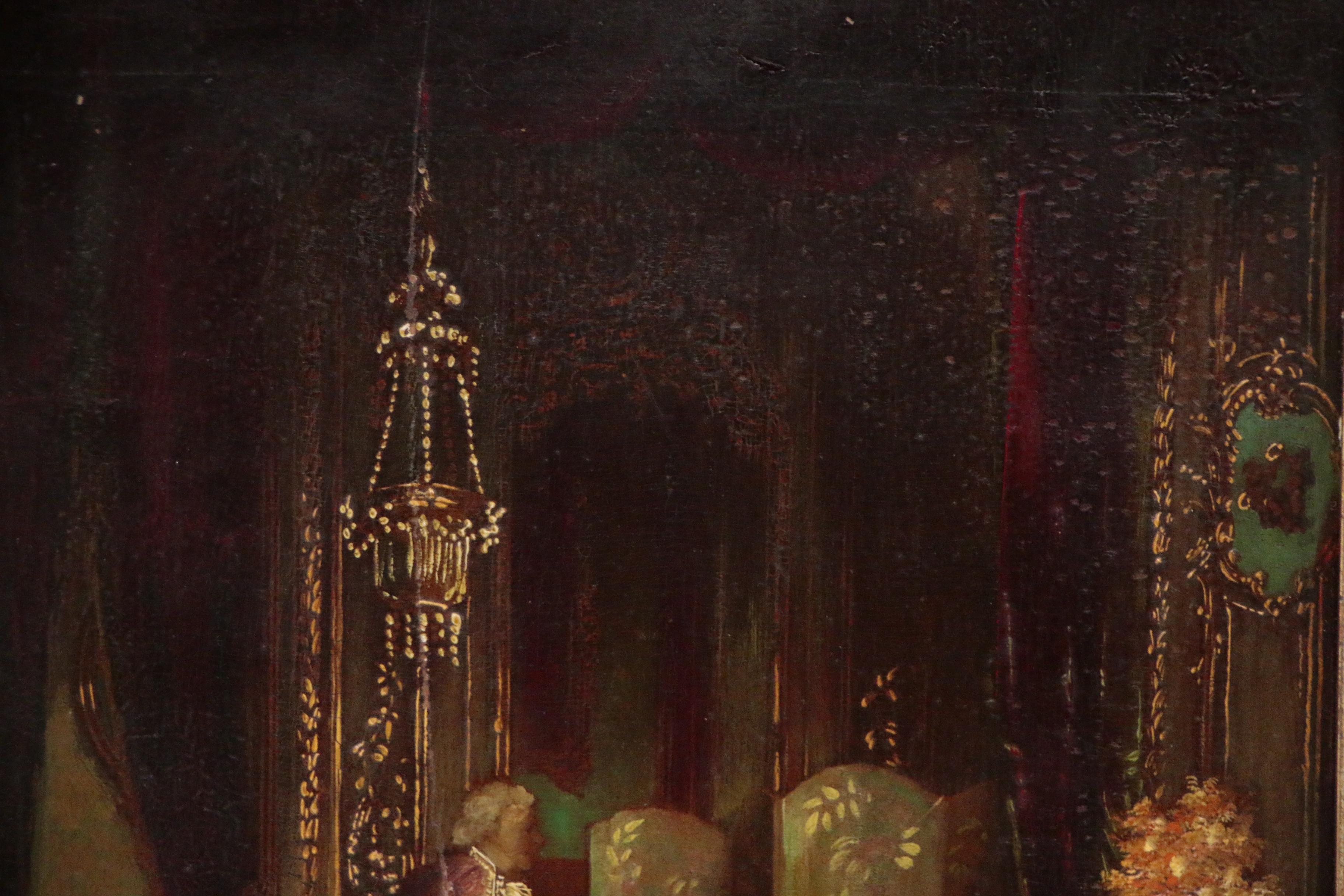 Antonio Gisbert Genre Scene Oil Painting of Figures in Opulent Interior