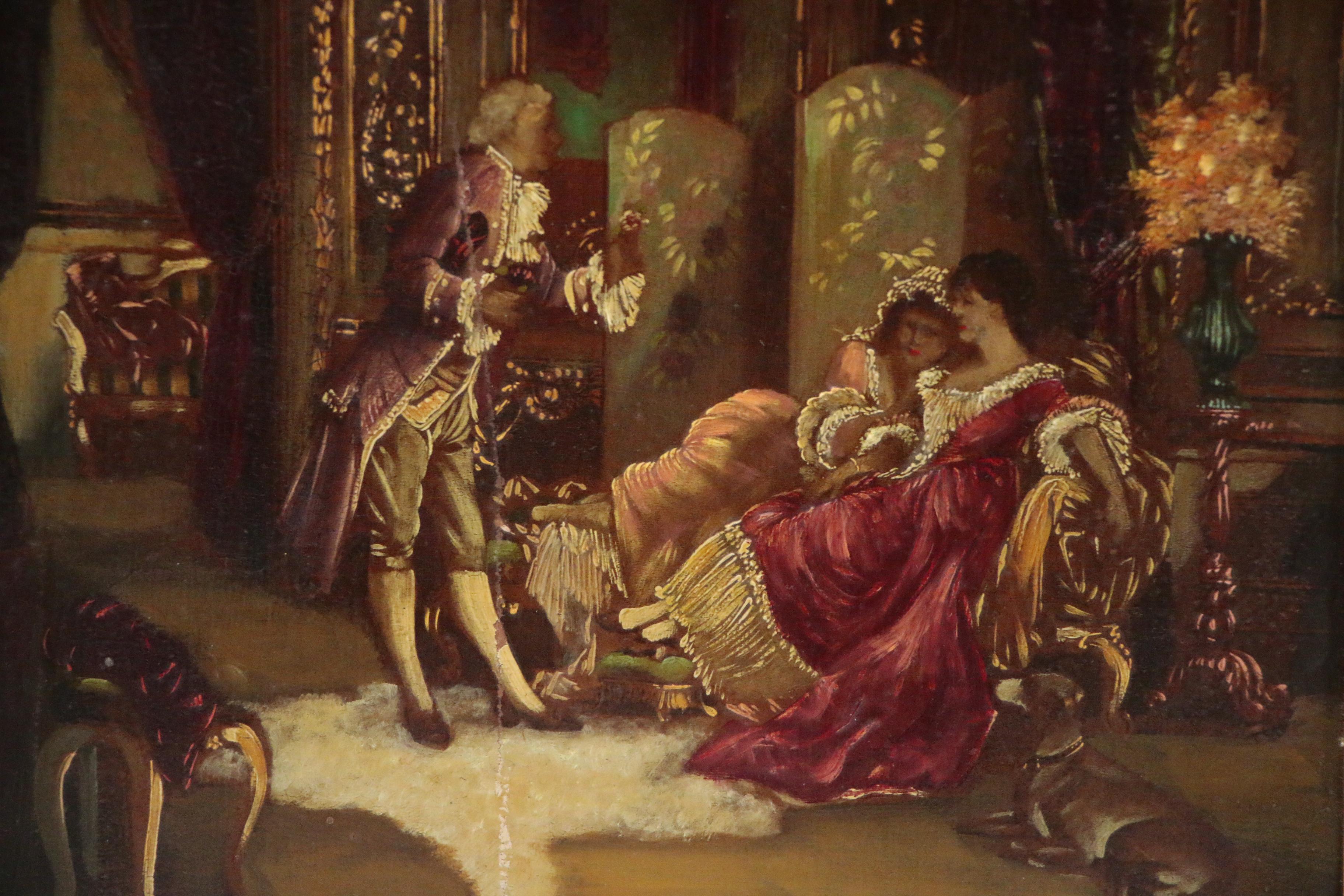 Antonio Gisbert Genre Scene Oil Painting of Figures in Opulent Interior