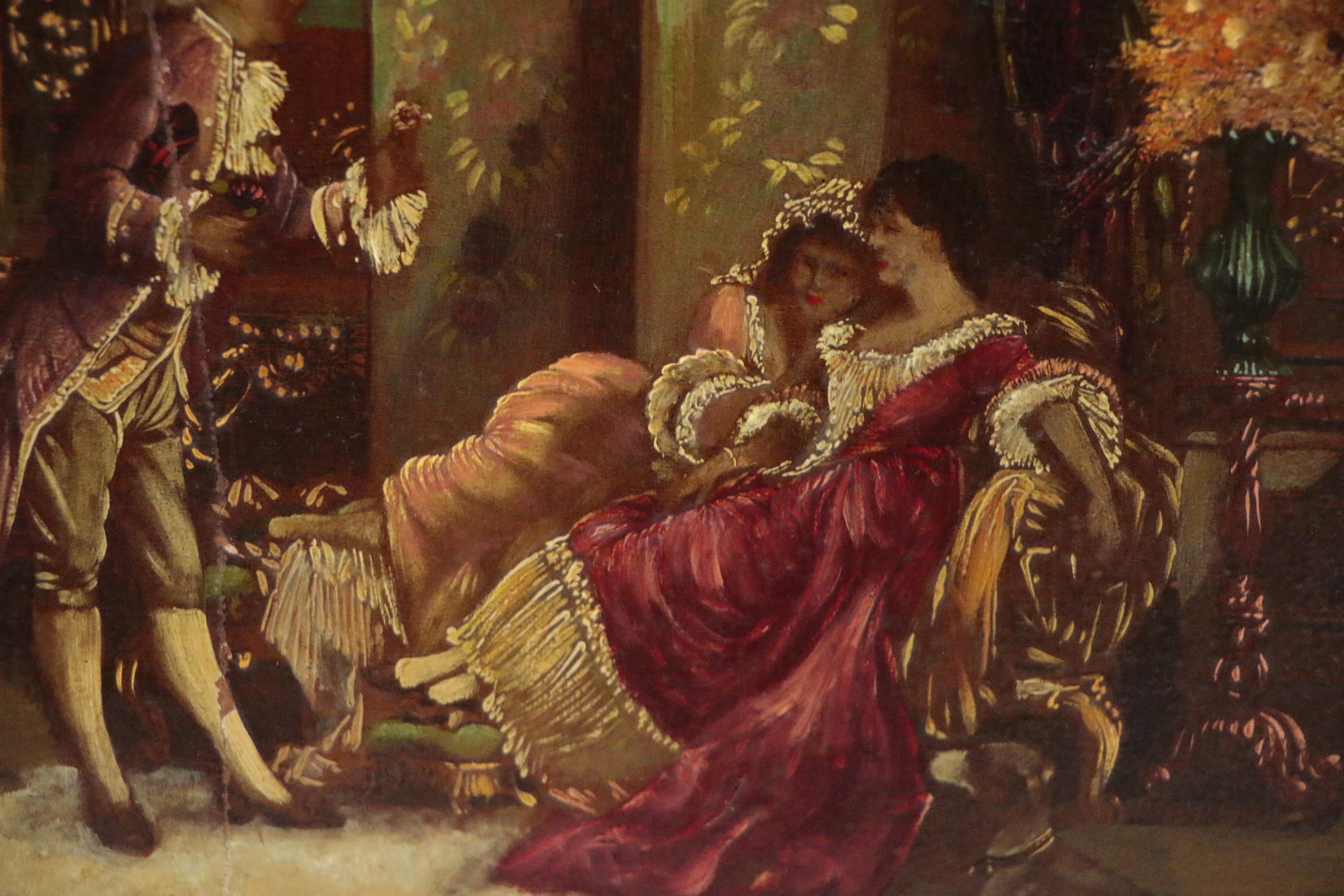 Antonio Gisbert Genre Scene Oil Painting of Figures in Opulent Interior