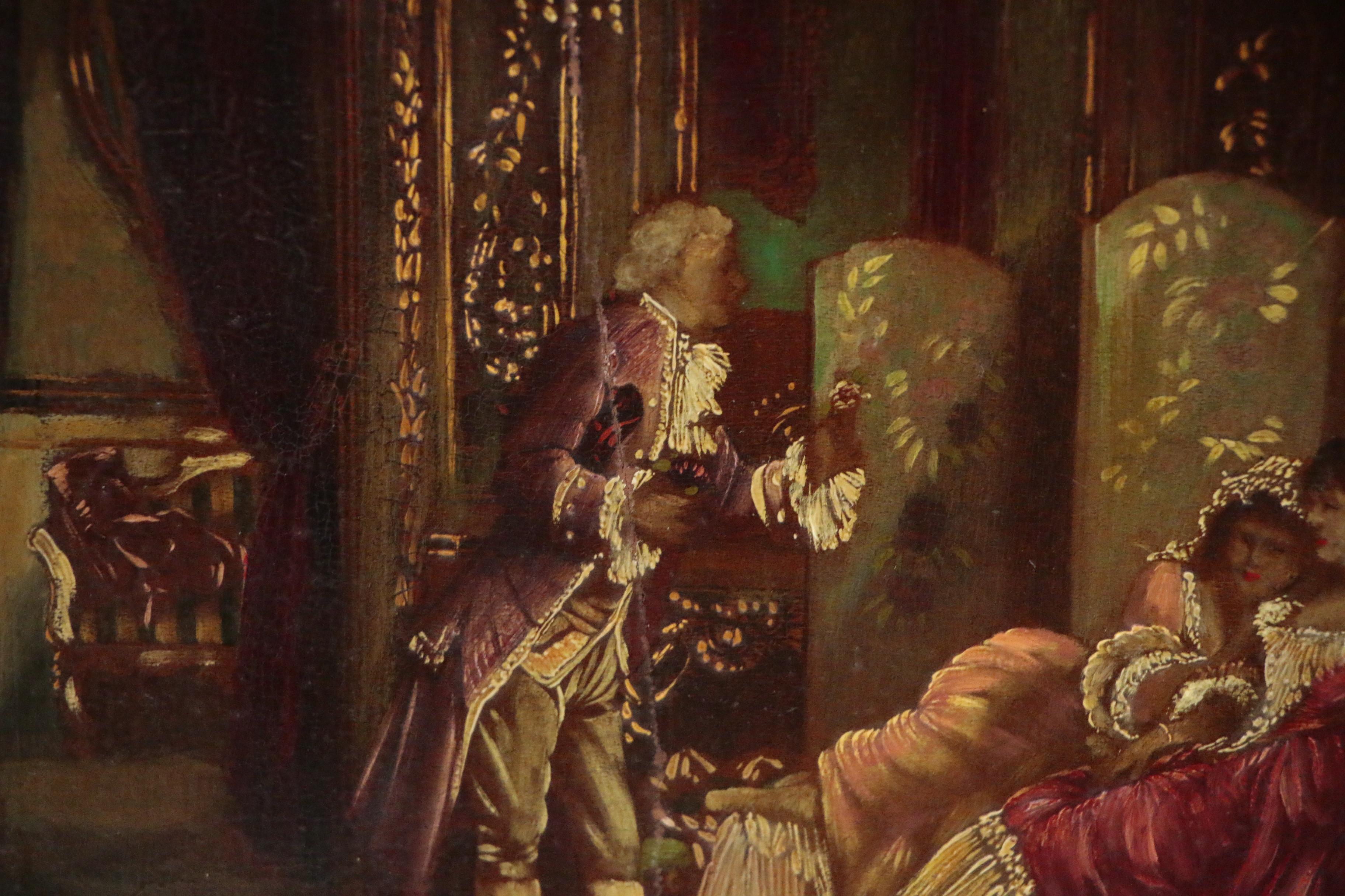 Antonio Gisbert Genre Scene Oil Painting of Figures in Opulent Interior