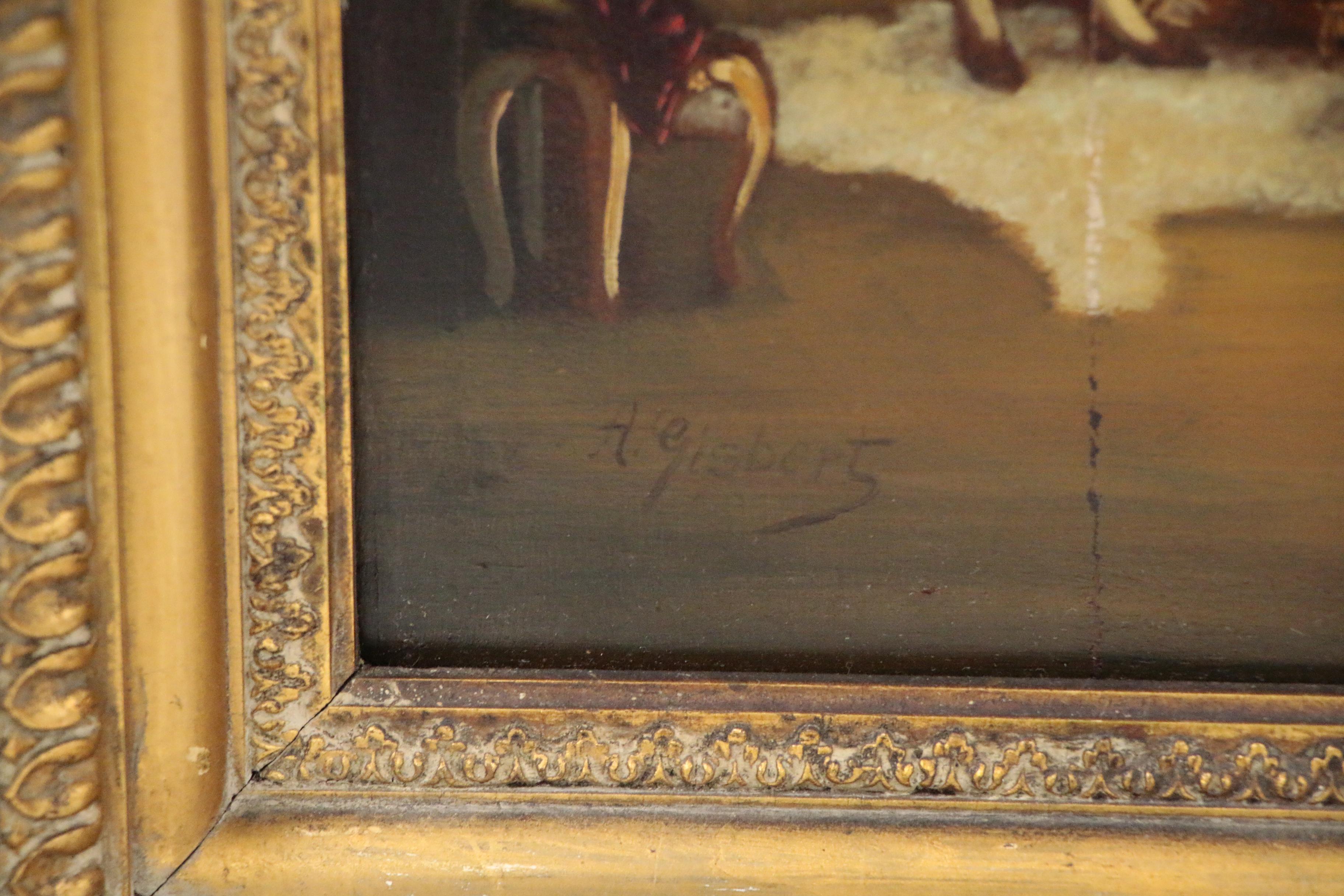 Antonio Gisbert Genre Scene Oil Painting of Figures in Opulent Interior