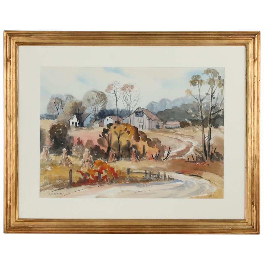 Louis W. Bonsib Watercolor Painting of a Farm Scene