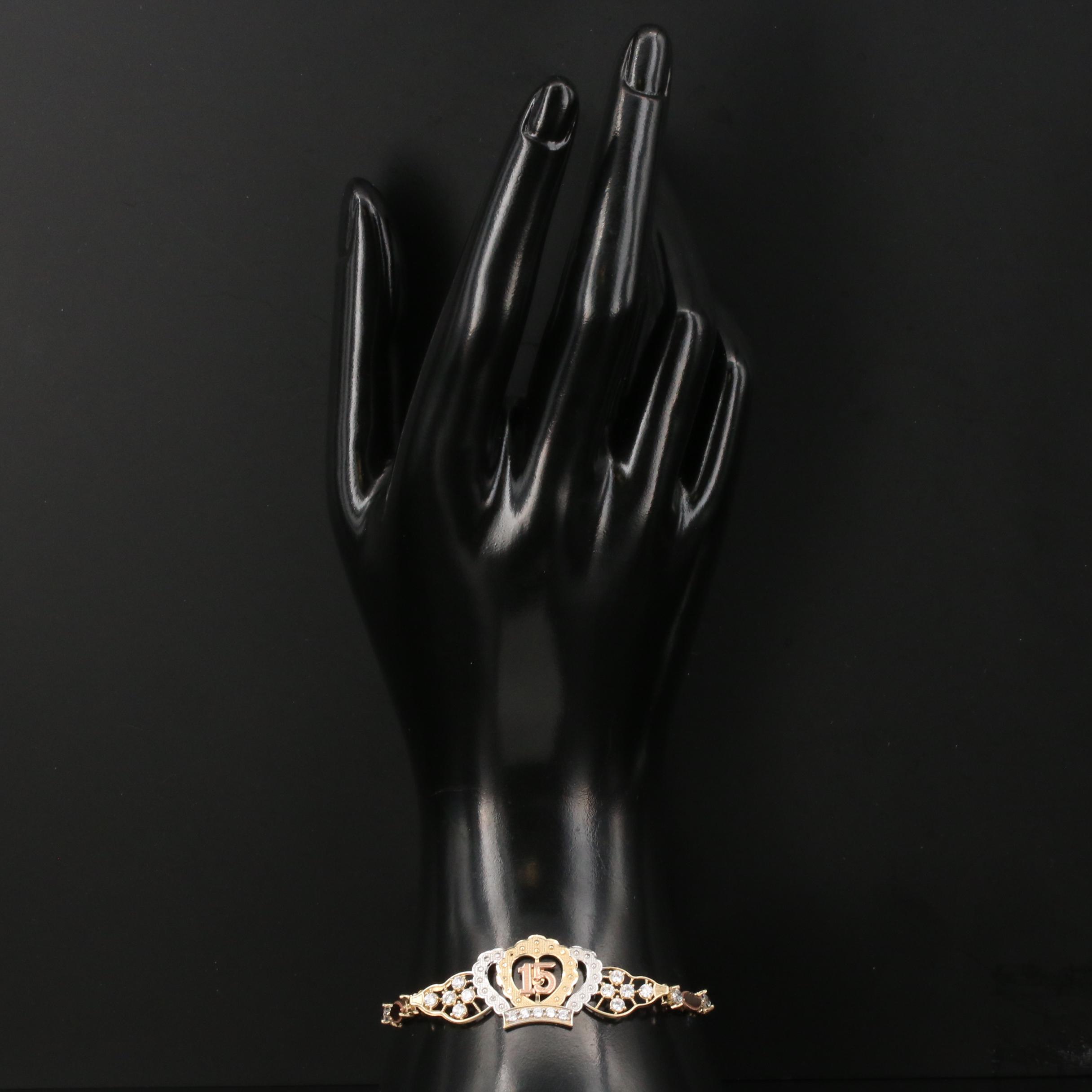 14K Tri-Color Gold Cubic Zirconia Quinceañera Bracelet