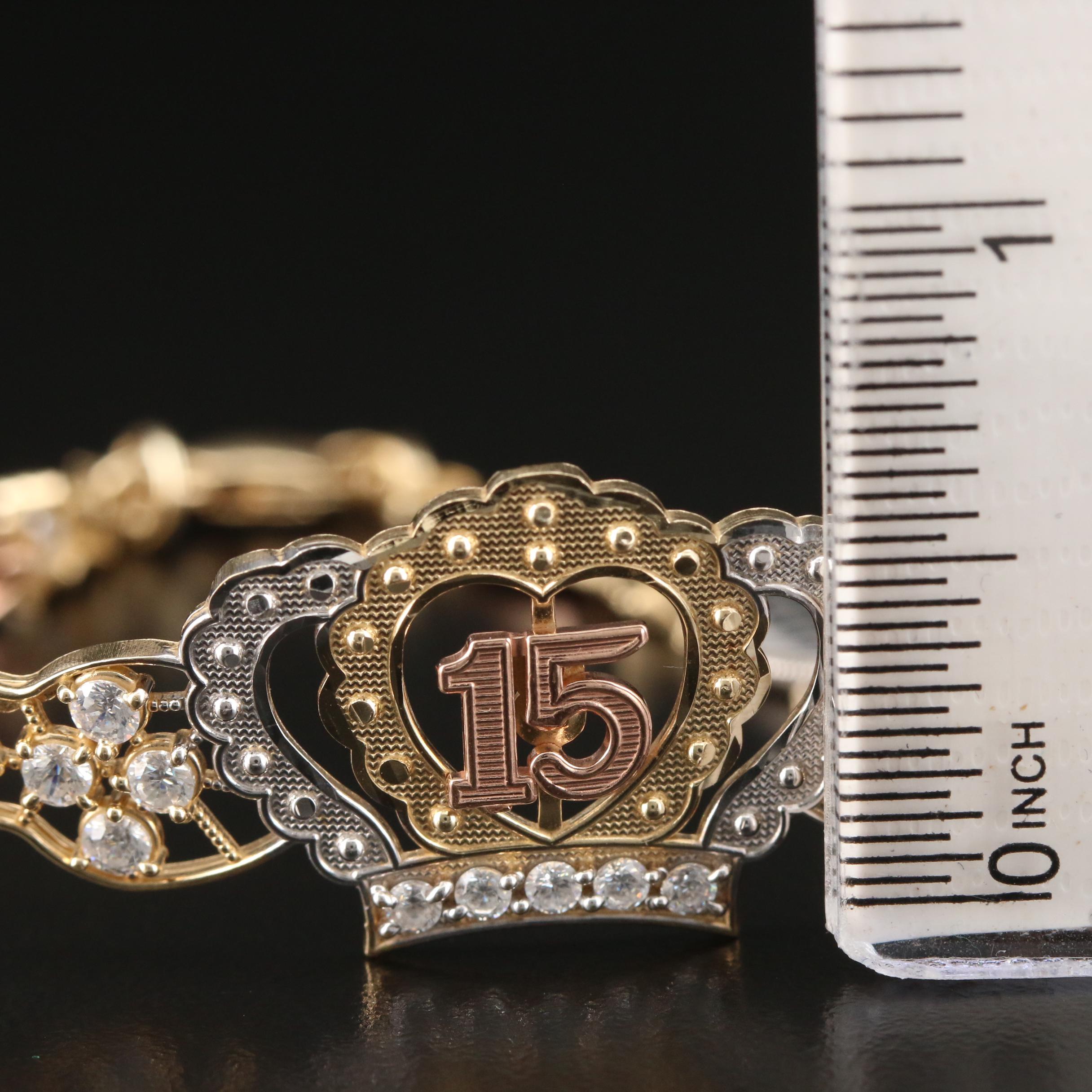 14K Tri-Color Gold Cubic Zirconia Quinceañera Bracelet