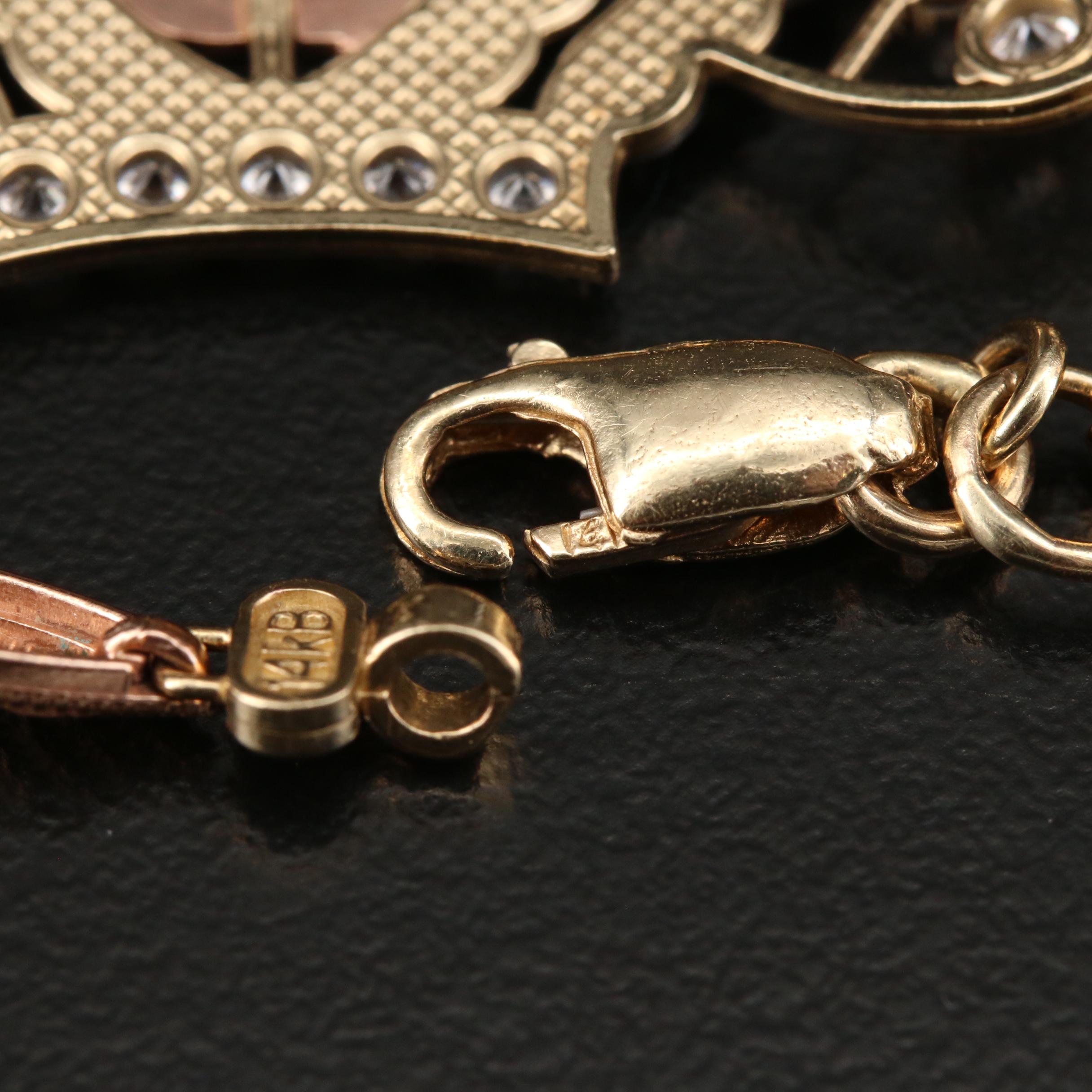 14K Tri-Color Gold Cubic Zirconia Quinceañera Bracelet