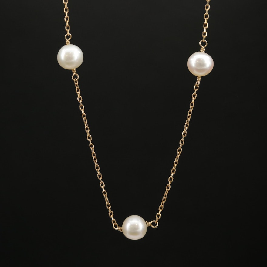 14K Cultured Pearl Station Necklace