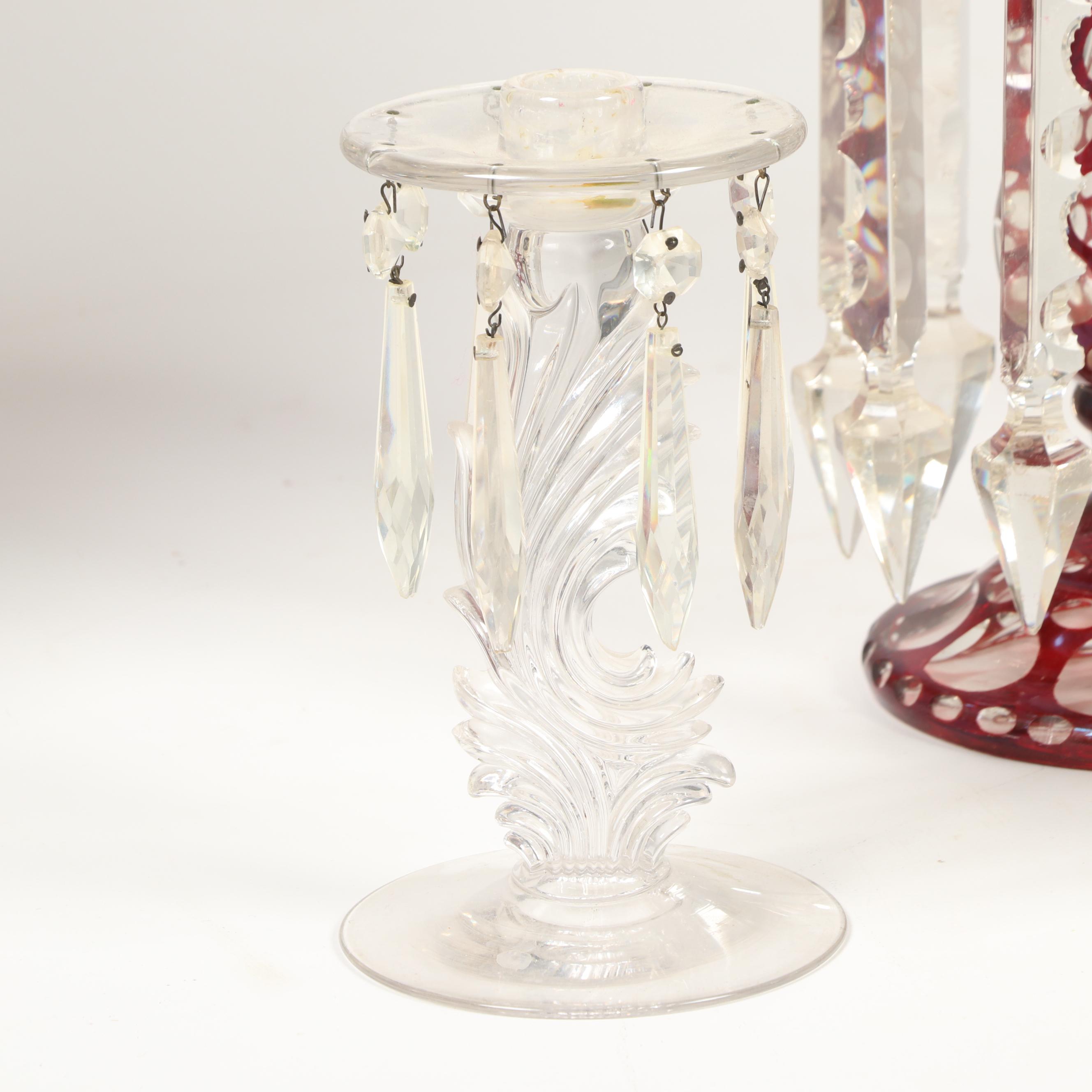 Grandiole Candlesticks and Cut-to-Clear Glass Vases, Vintage