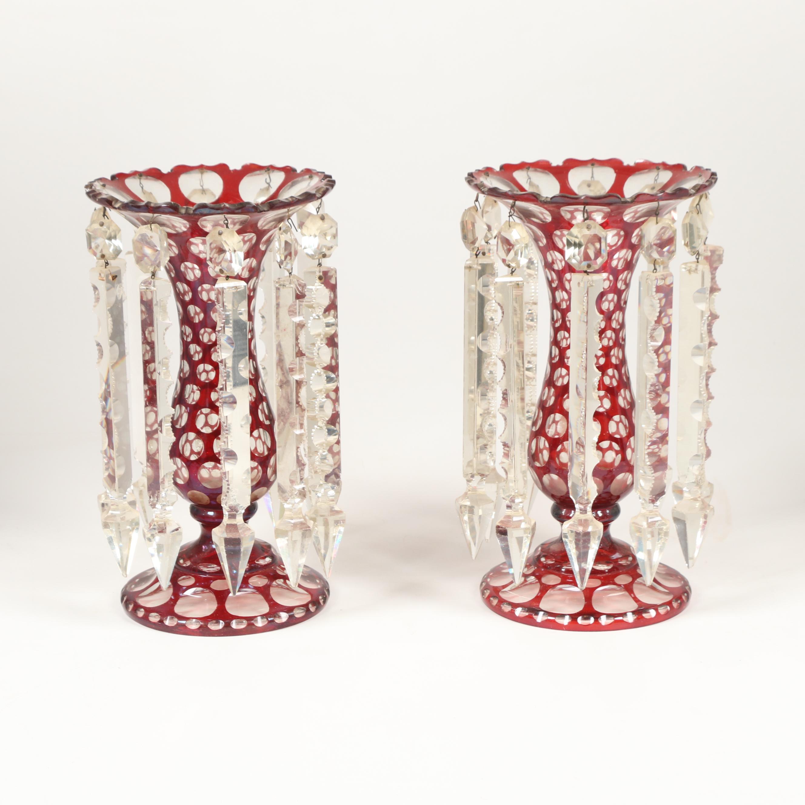 Grandiole Candlesticks and Cut-to-Clear Glass Vases, Vintage