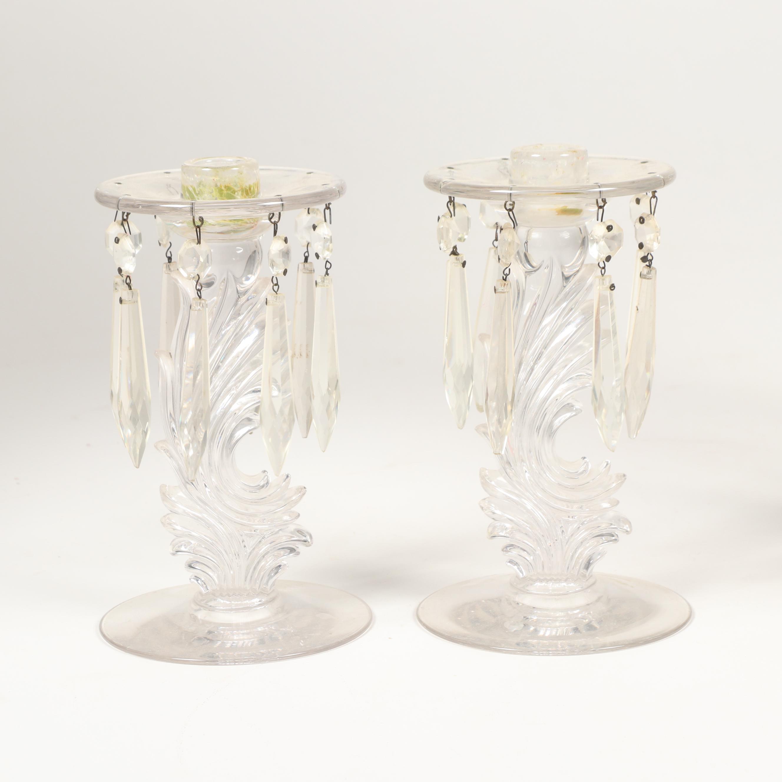 Grandiole Candlesticks and Cut-to-Clear Glass Vases, Vintage
