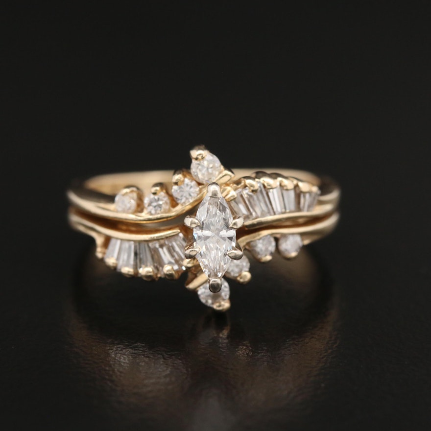 14K Diamond Bypass Style Ring