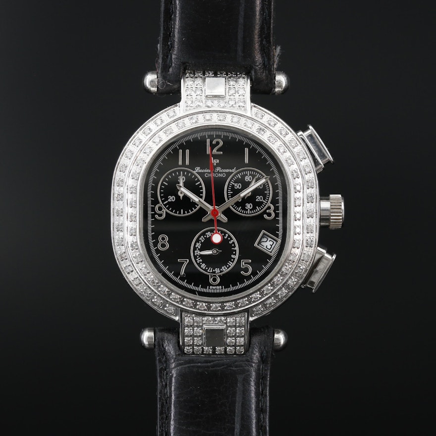 Lucien Piccard Stainless Steel 1.50 CTW Diamond Chronograph Quartz Watch