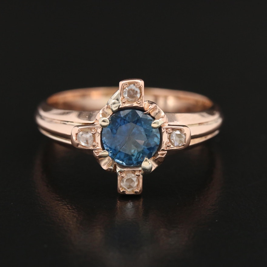 Victorian 14K Gold Blue Sapphire and Diamond Ring