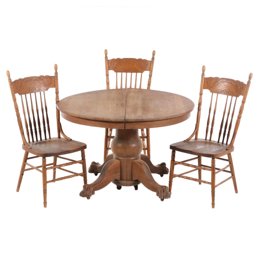 Four-Piece Late Victorian Oak Dining Set, Late 19th/Early 20th Century