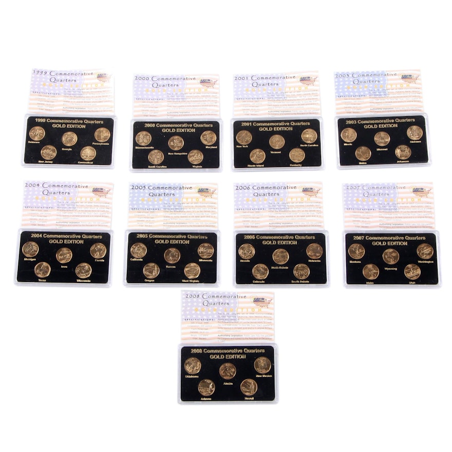 Nine Sets of 24K Layered Gold Commemorative State Quarters