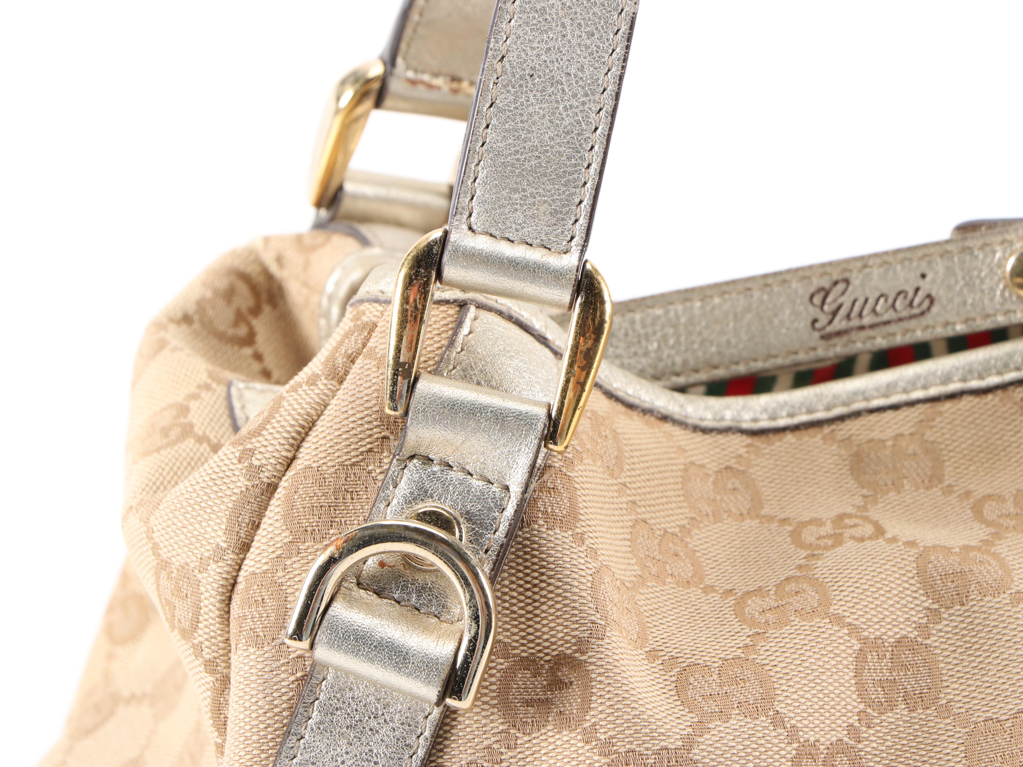 Gucci Medium Abbey D-Ring Tote Bag in GG Canvas and Metallic Leather