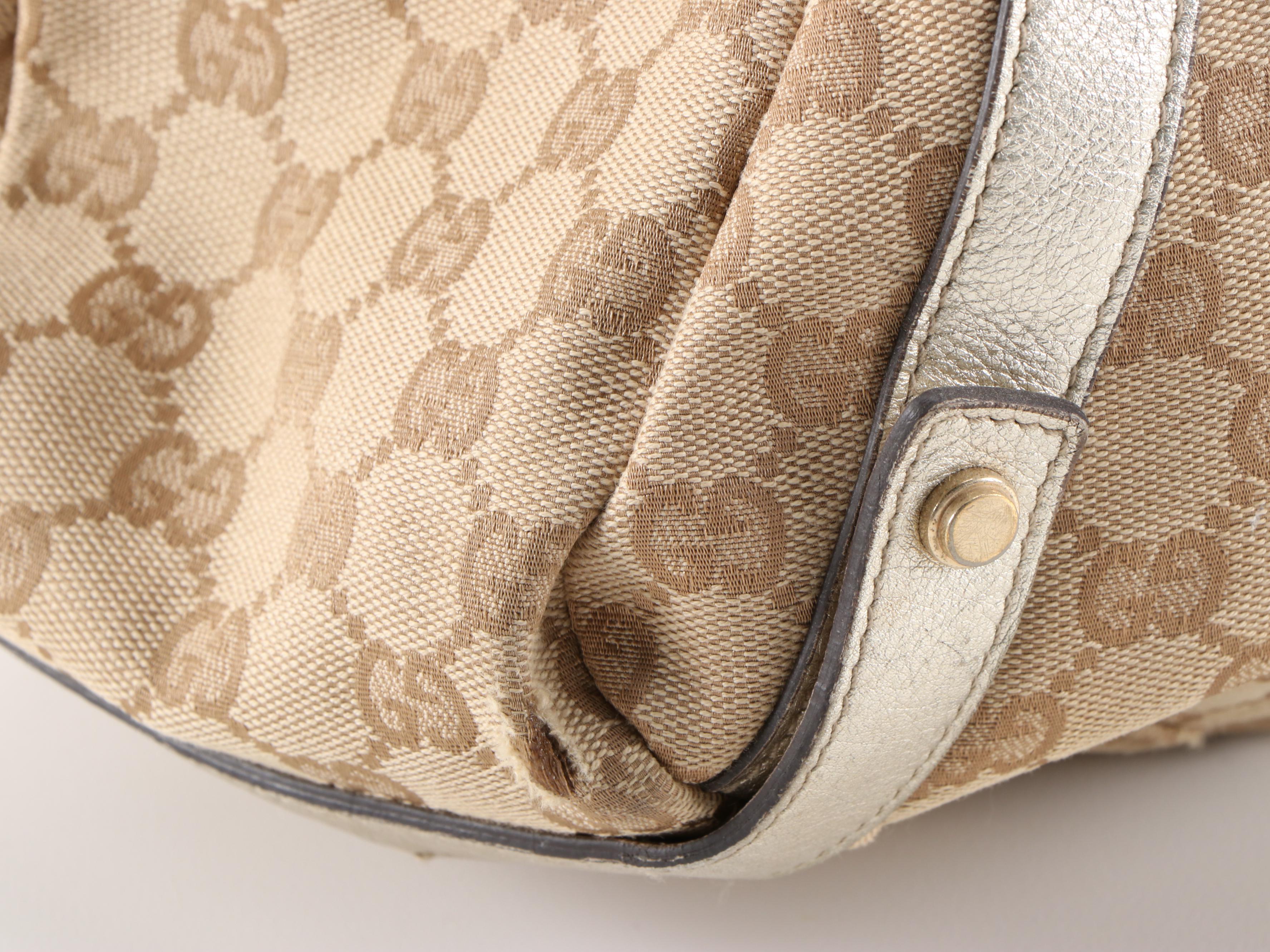 Gucci Medium Abbey D-Ring Tote Bag in GG Canvas and Metallic Leather