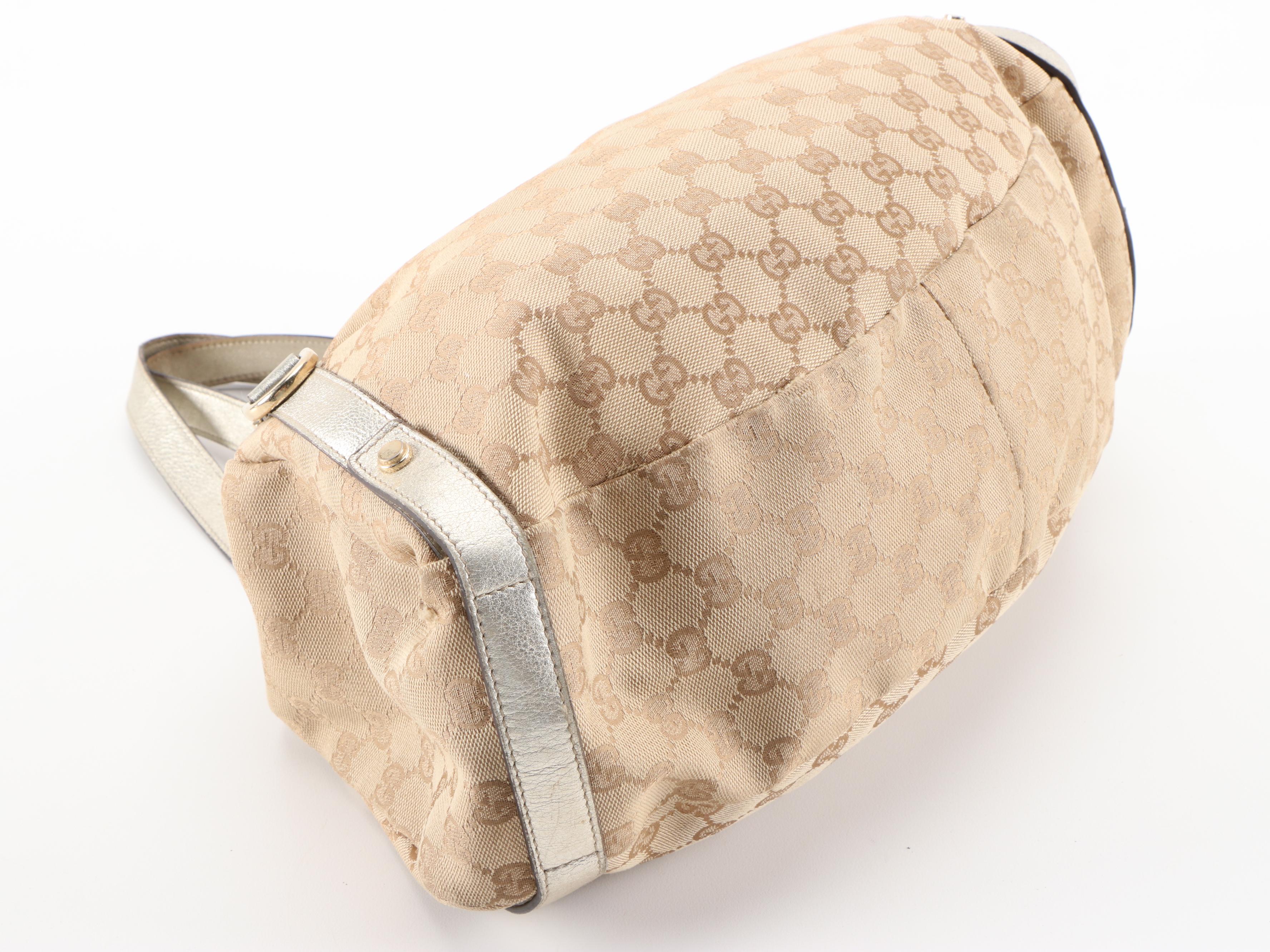 Gucci Medium Abbey D-Ring Tote Bag in GG Canvas and Metallic Leather