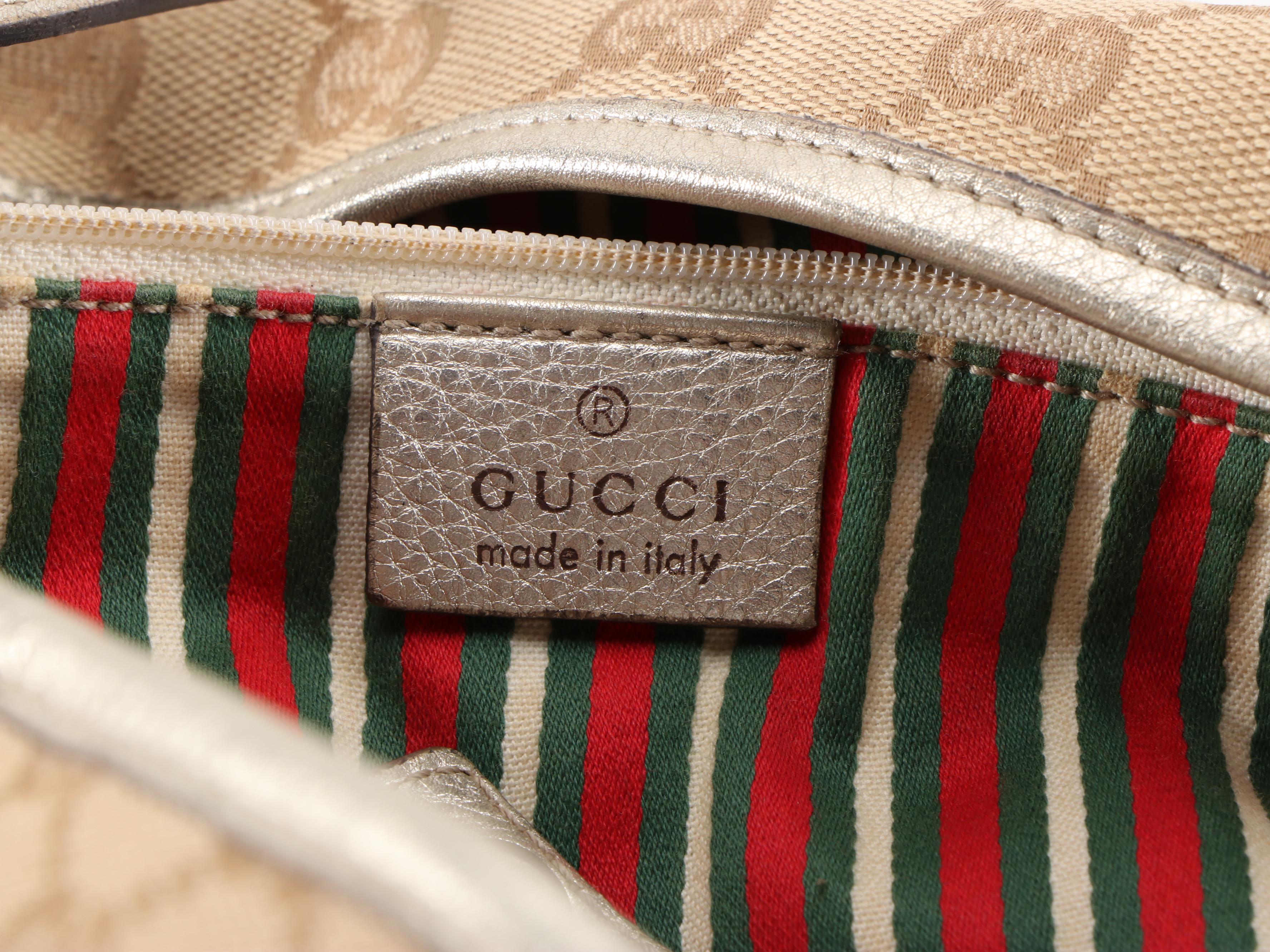 Gucci Medium Abbey D-Ring Tote Bag in GG Canvas and Metallic Leather