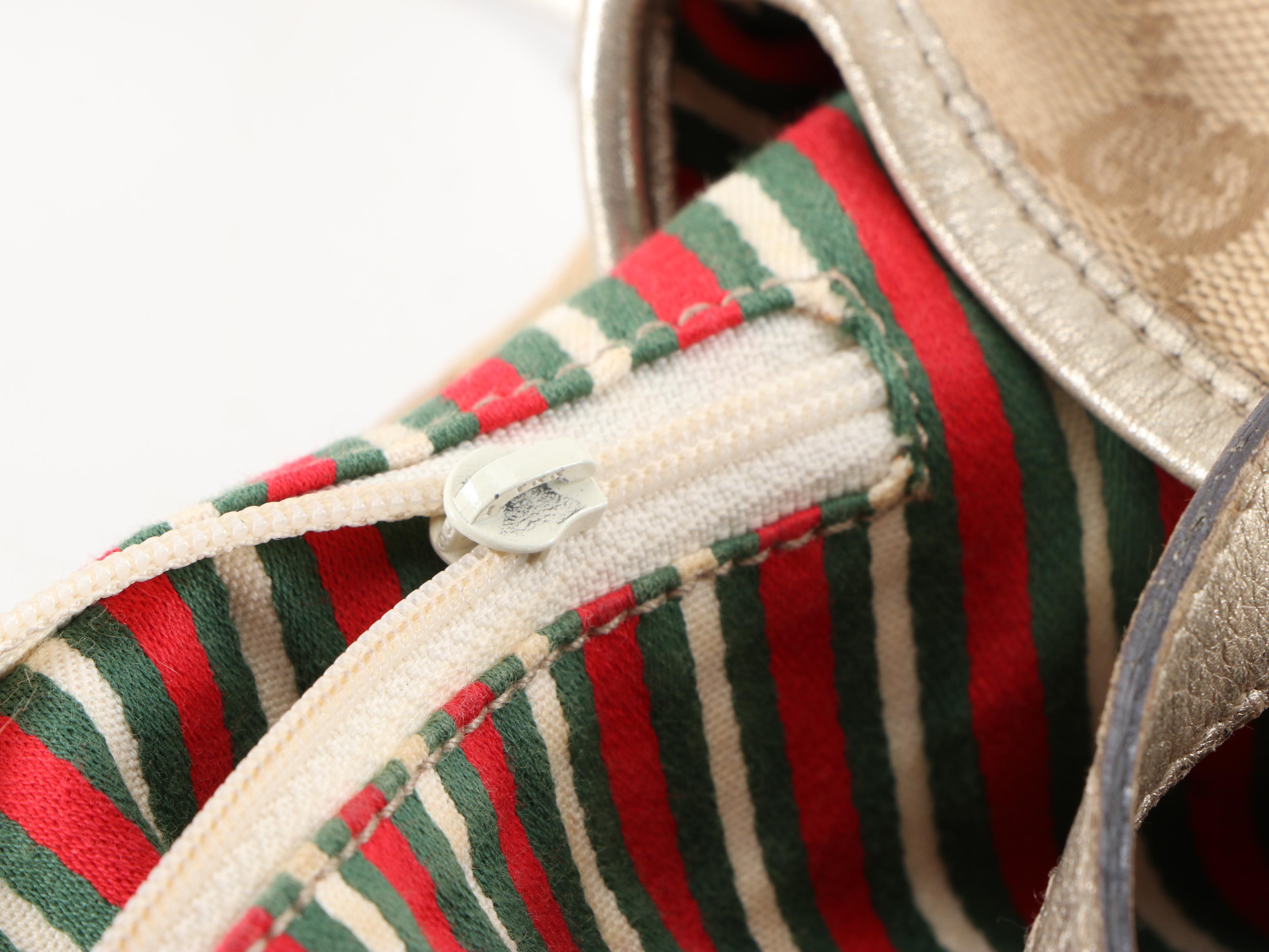 Gucci Medium Abbey D-Ring Tote Bag in GG Canvas and Metallic Leather